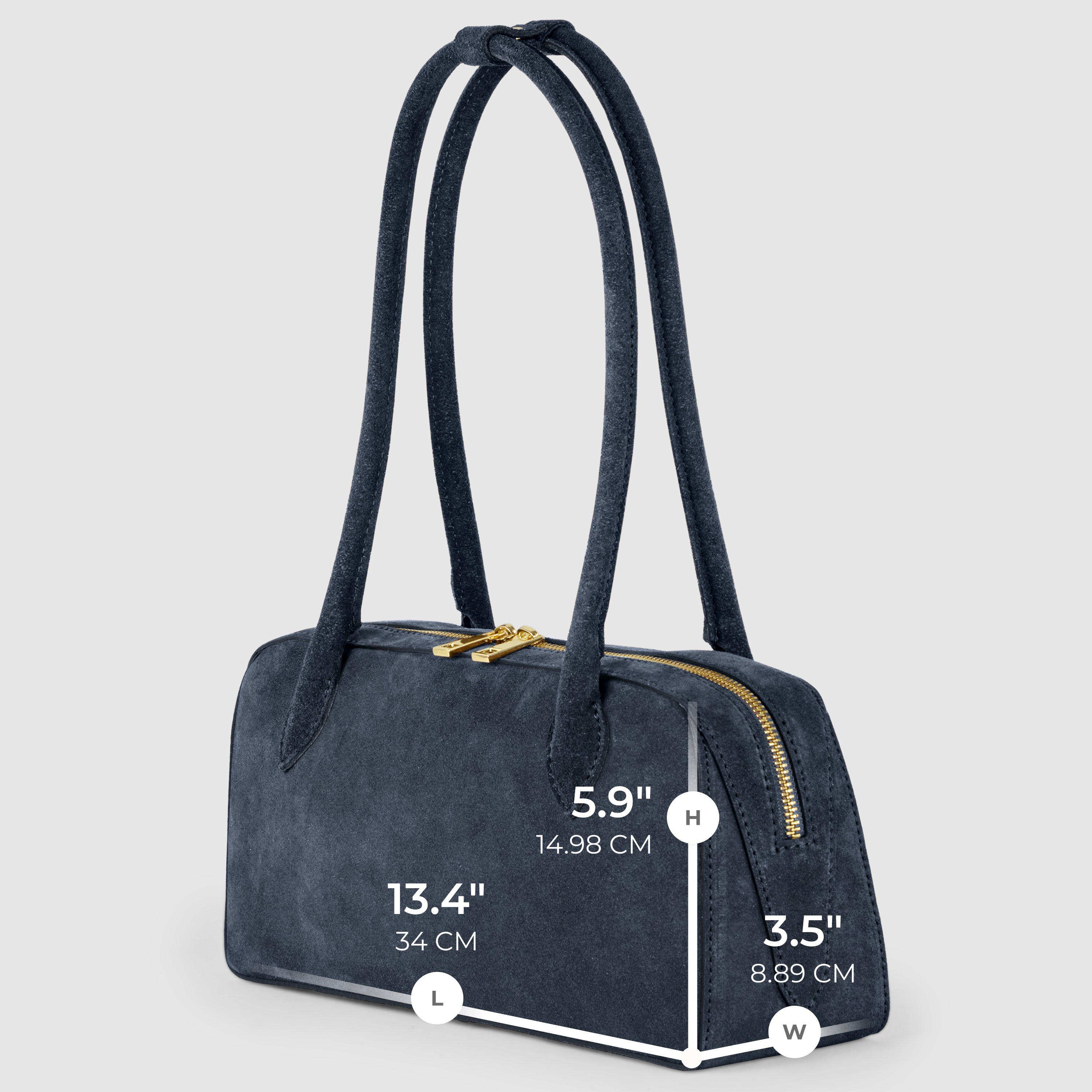 Italian Genuine Suede Structured Shoulder Bag with Gold Feet