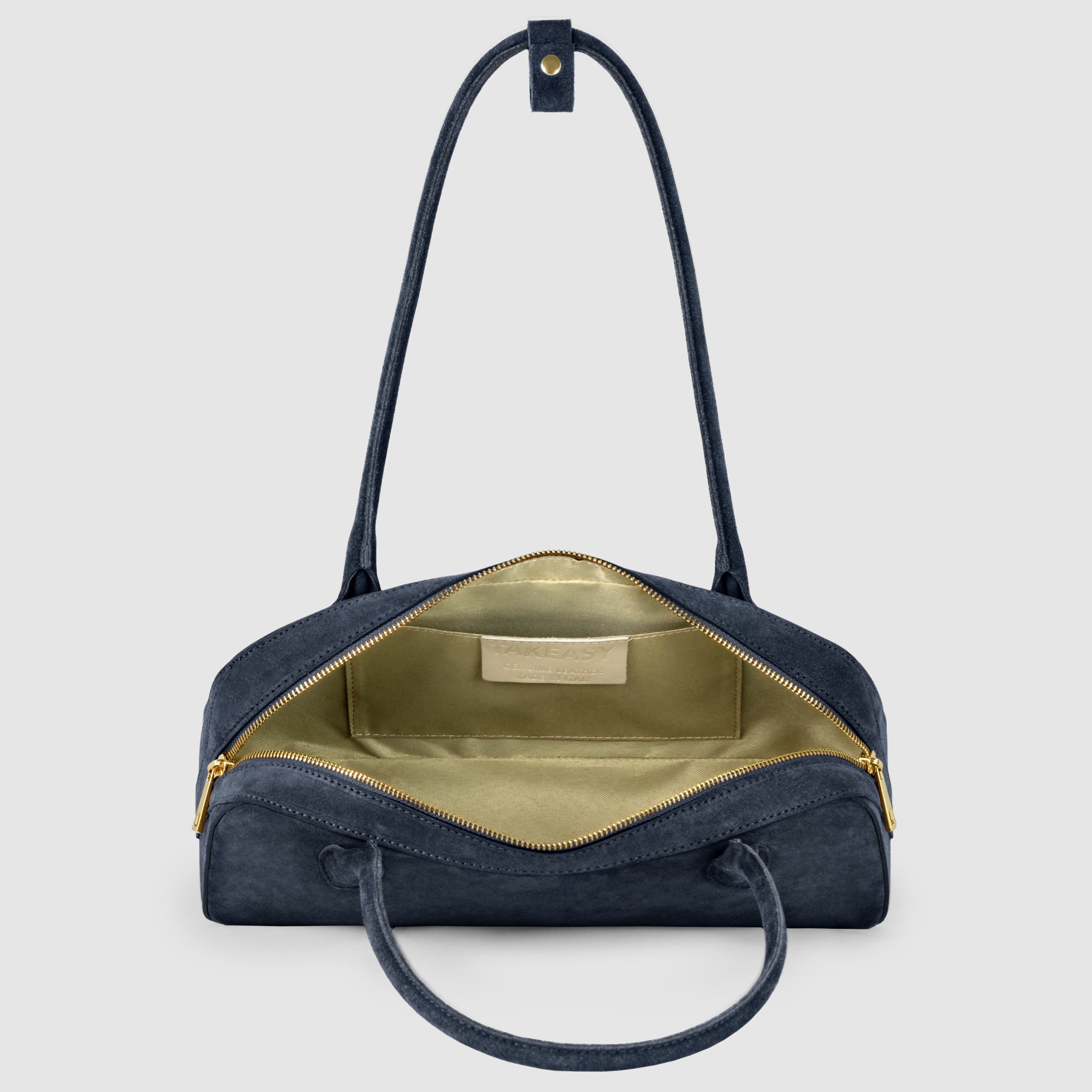 Italian Genuine Suede Structured Shoulder Bag with Gold Feet