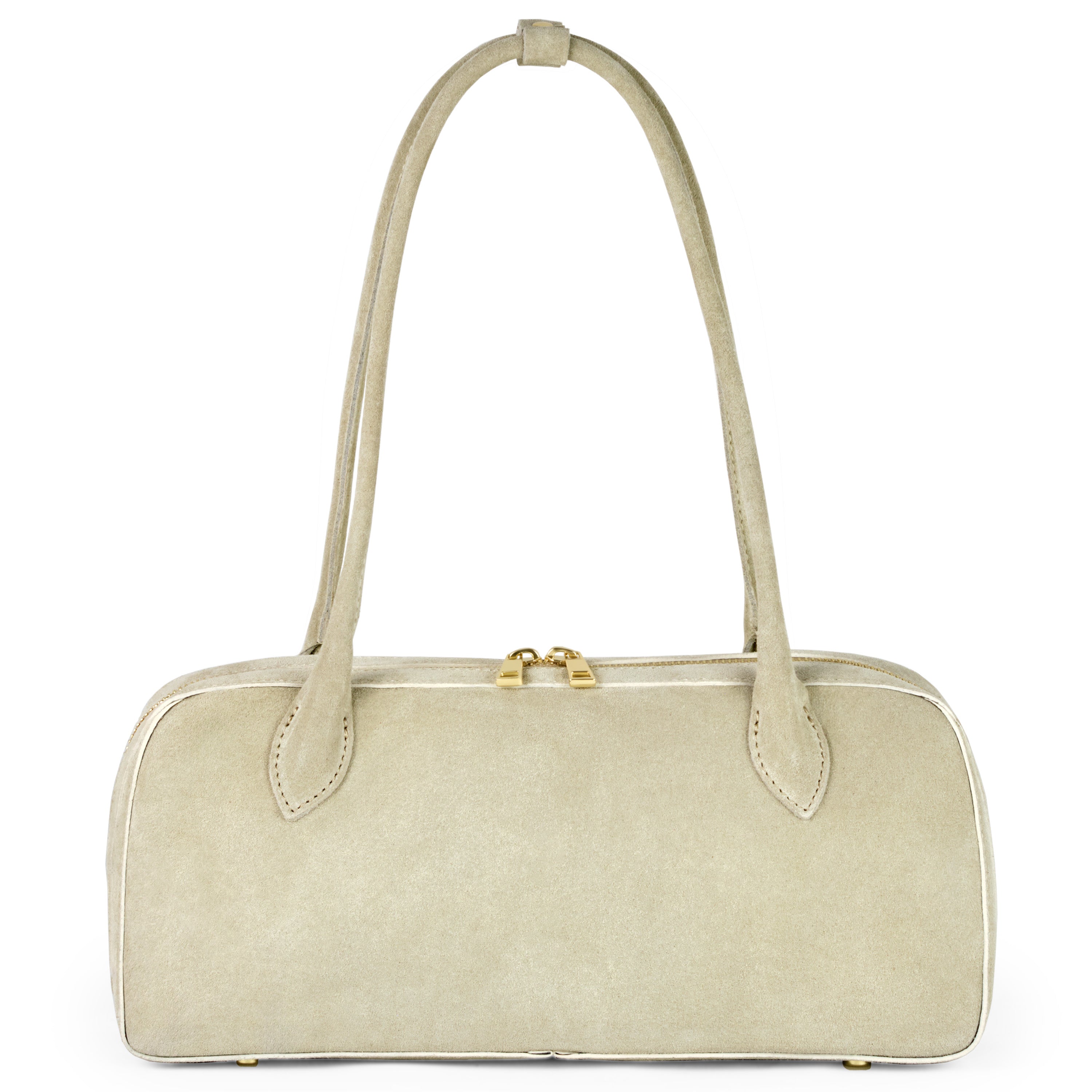 Italian Genuine Suede Structured Shoulder Bag with Gold Feet