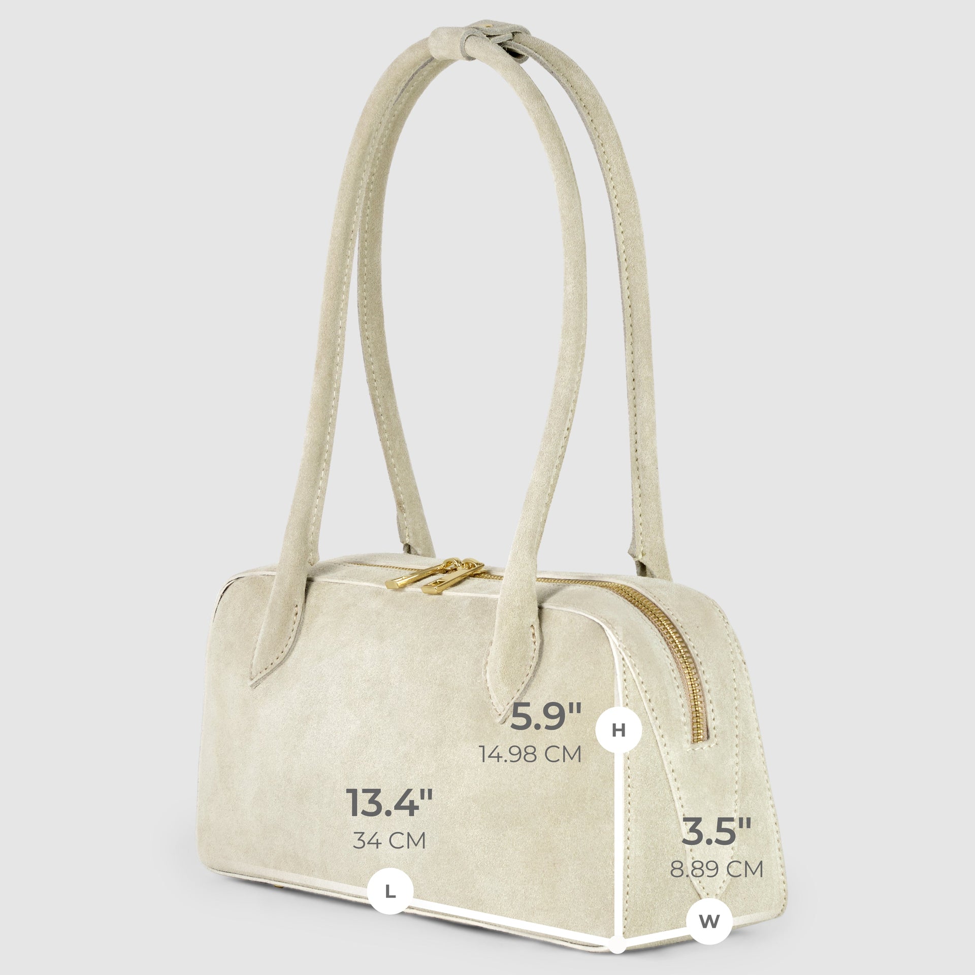 Italian Genuine Suede Structured Shoulder Bag with Gold Feet