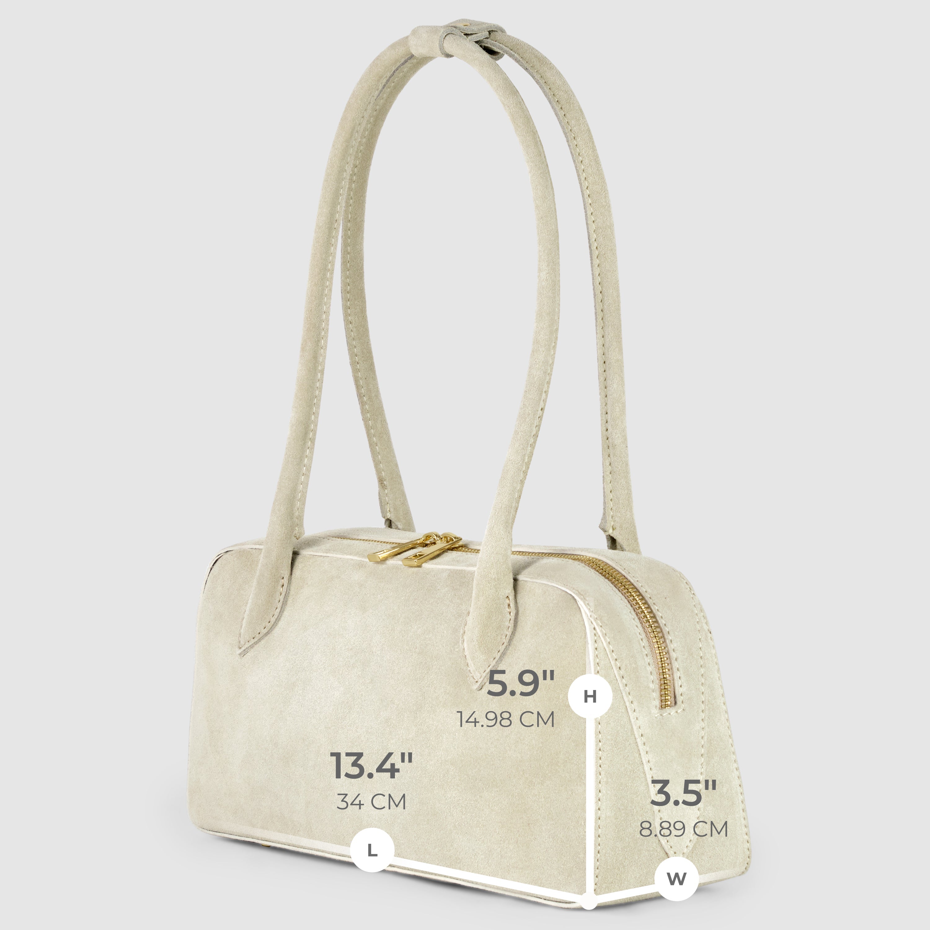 Italian Genuine Suede Structured Shoulder Bag with Gold Feet