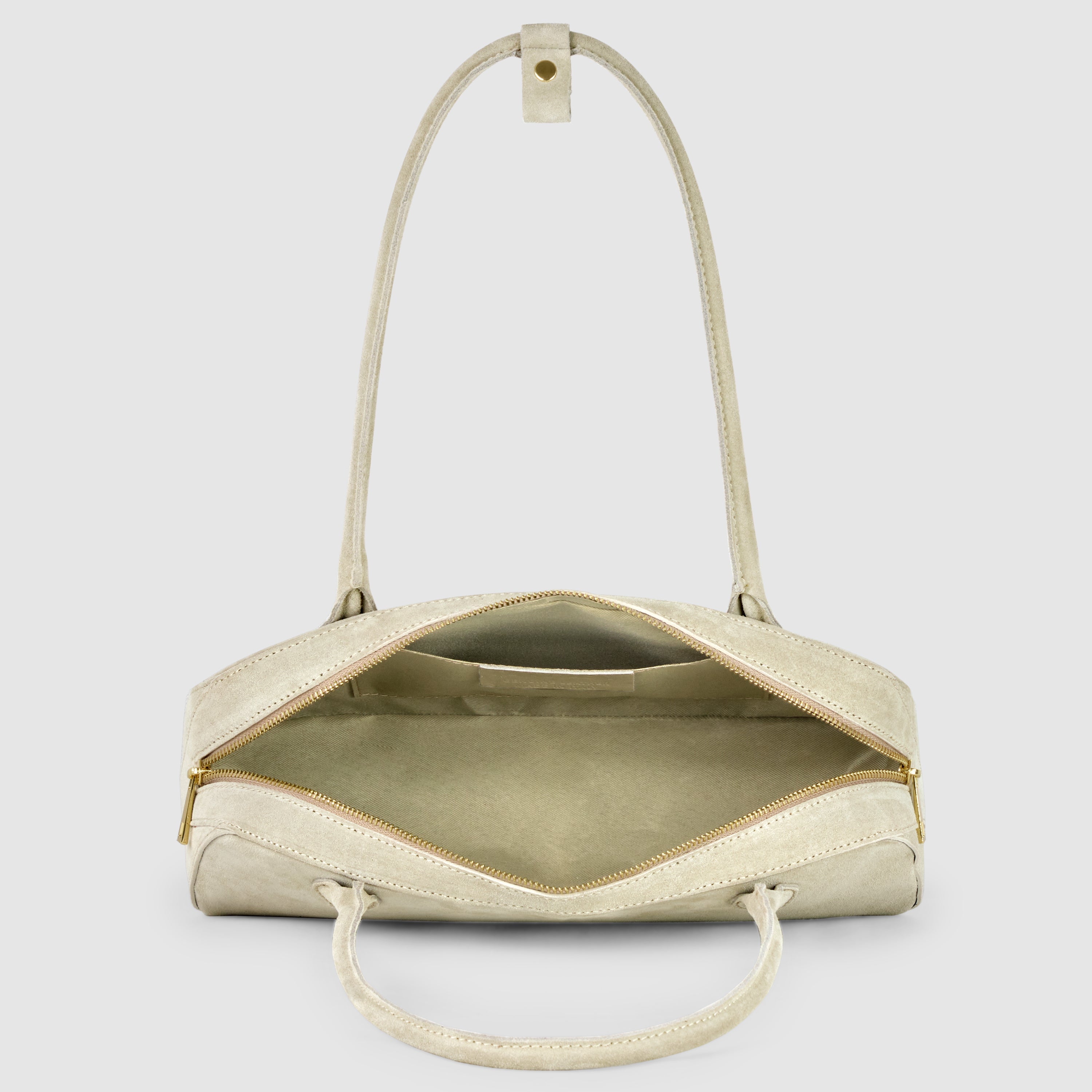 Italian Genuine Suede Structured Shoulder Bag with Gold Feet