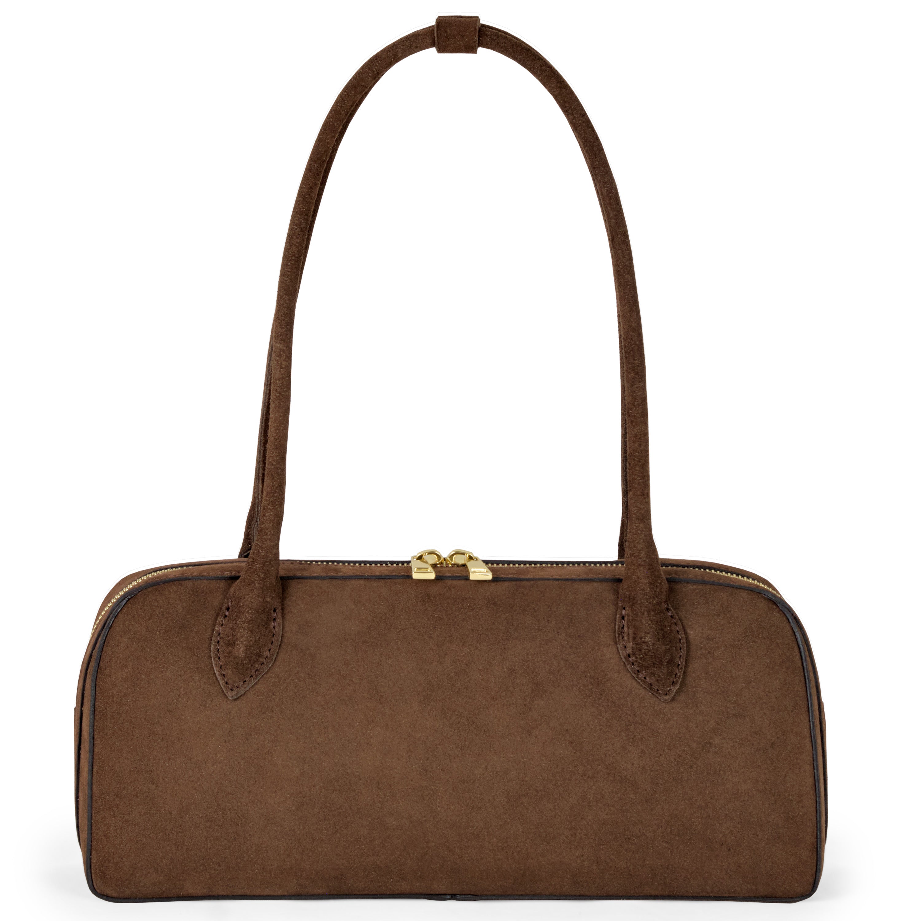 Italian Genuine Suede Structured Shoulder Bag with Gold Feet