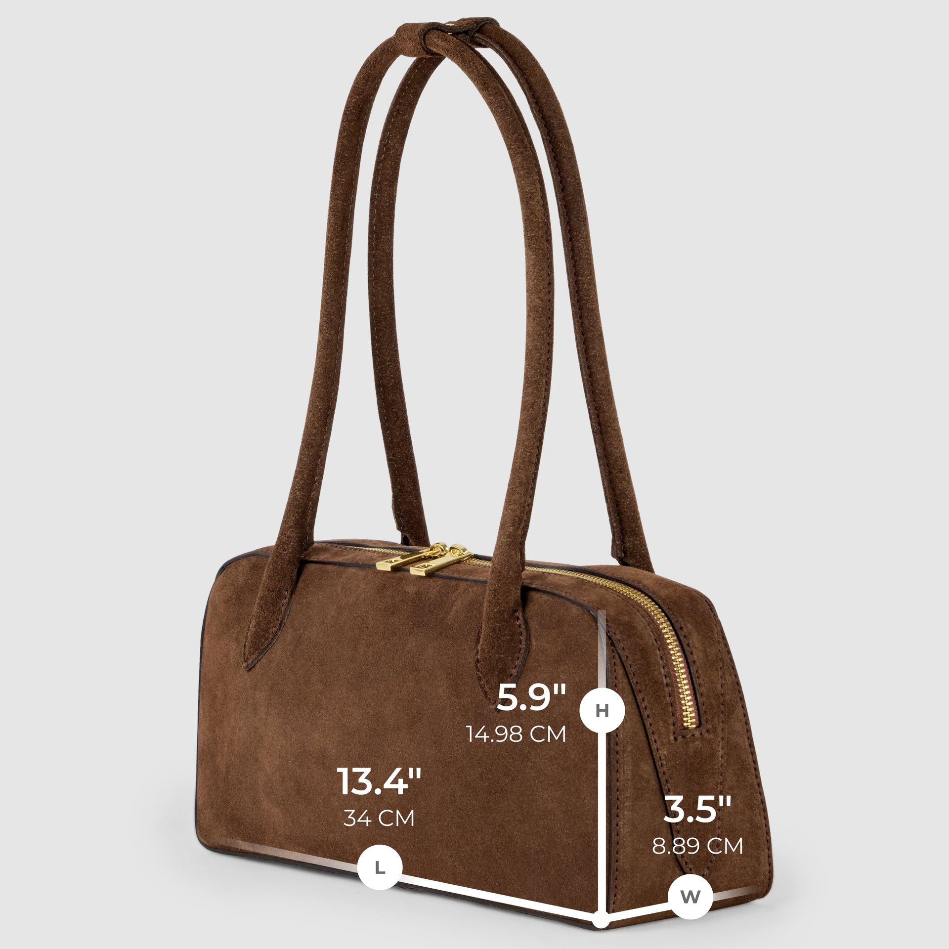 Italian Genuine Suede Structured Shoulder Bag with Gold Feet