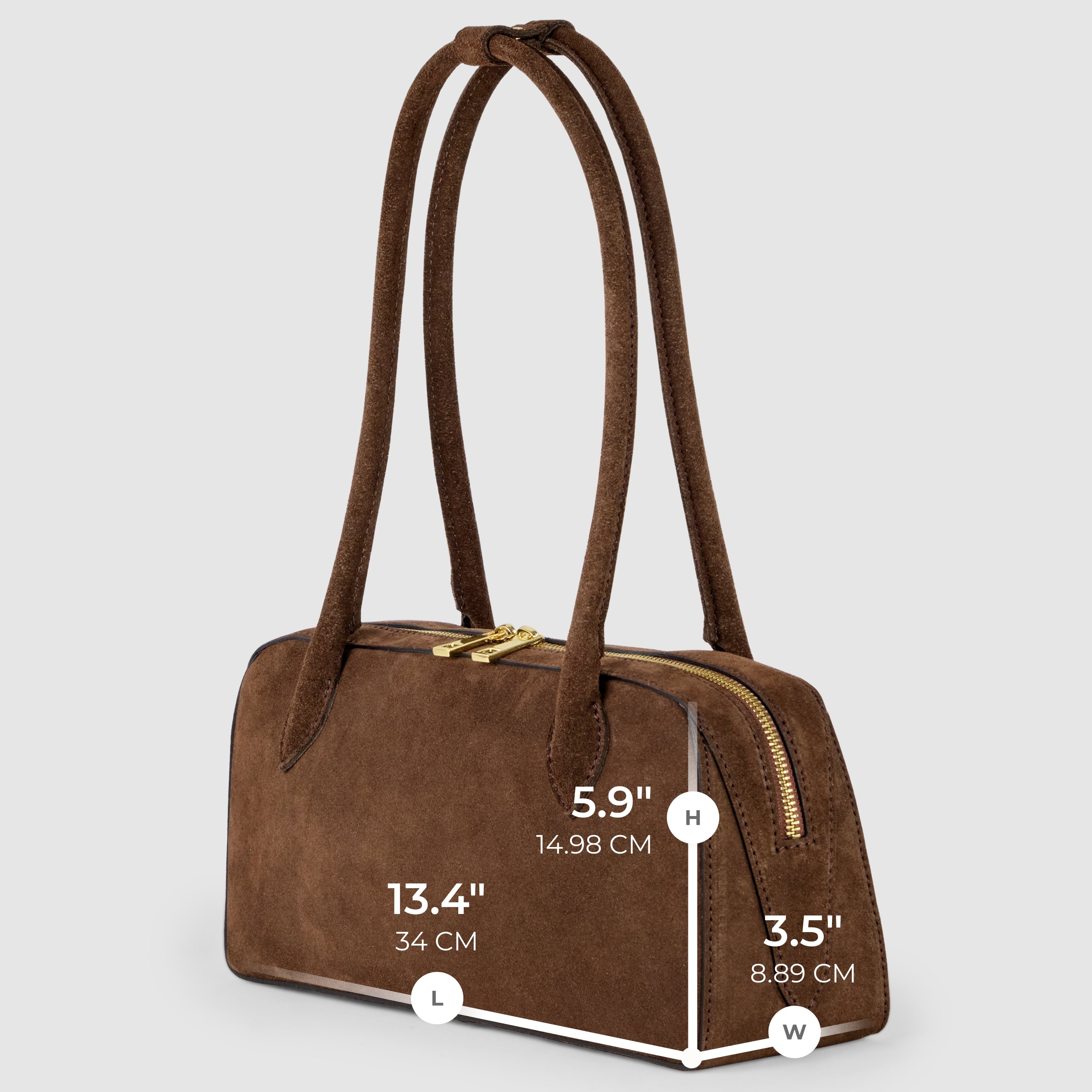 Italian Genuine Suede Structured Shoulder Bag with Gold Feet
