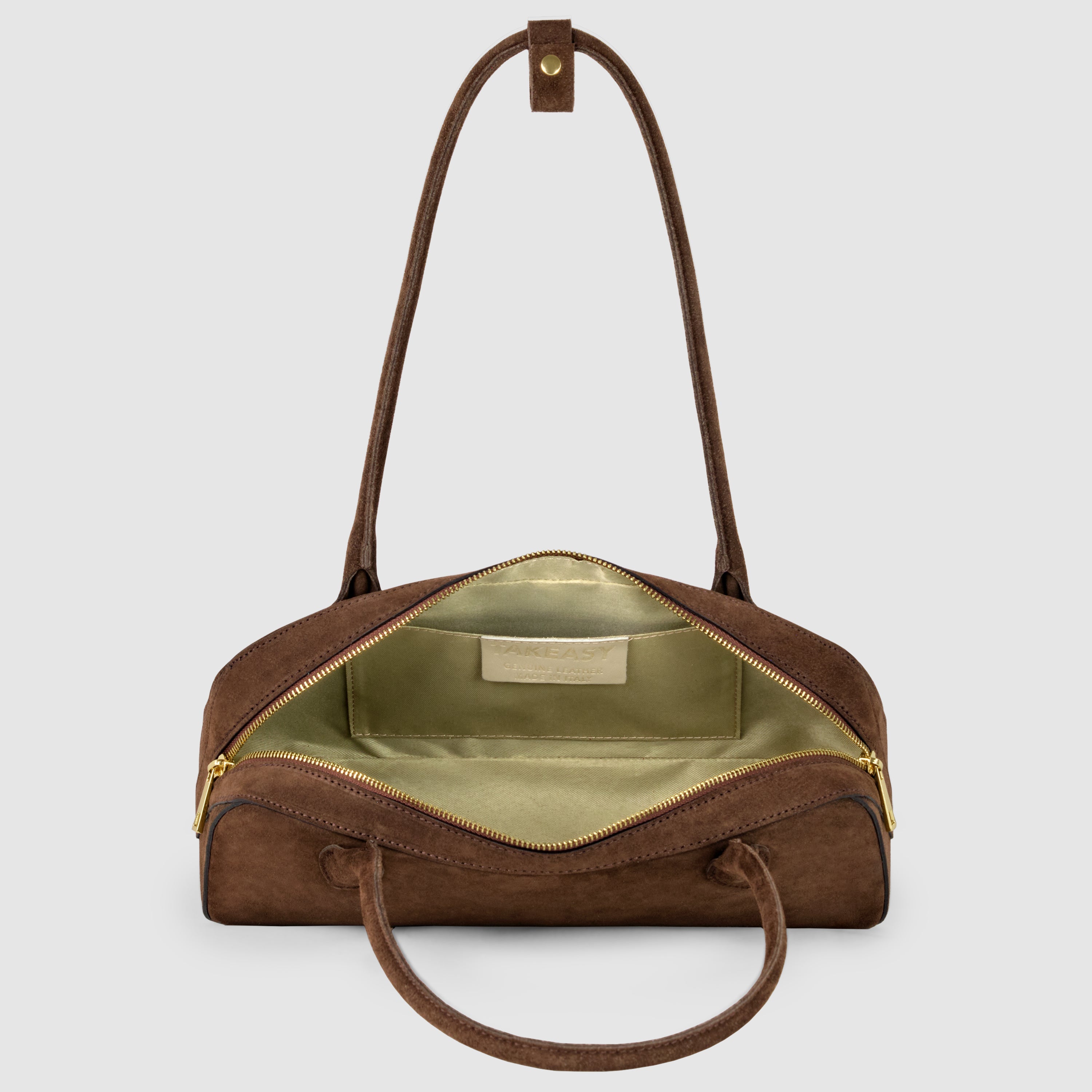 Italian Genuine Suede Structured Shoulder Bag with Gold Feet