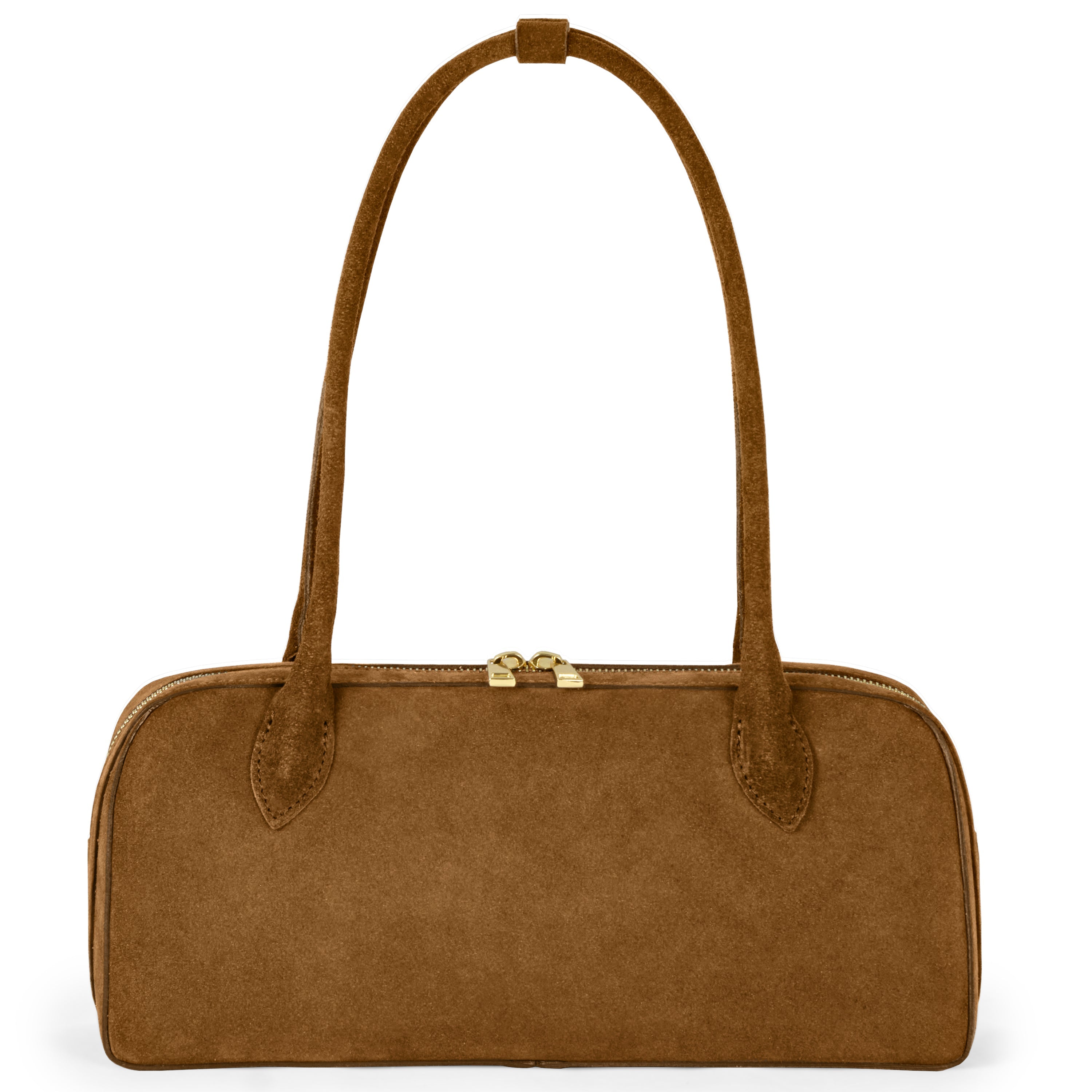 Italian Genuine Suede Structured Shoulder Bag with Gold Feet