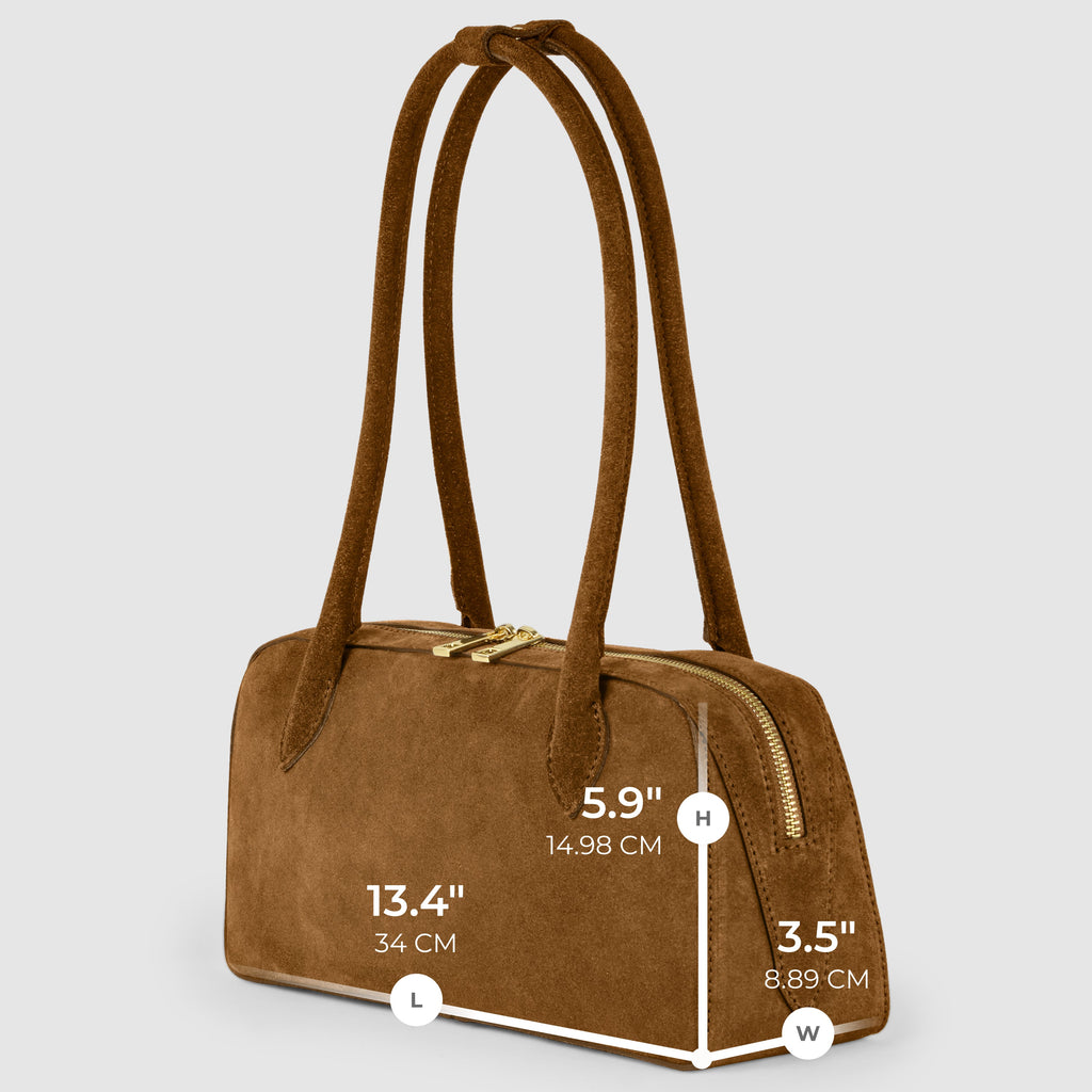 Italian Genuine Suede Structured Shoulder Bag with Gold Feet