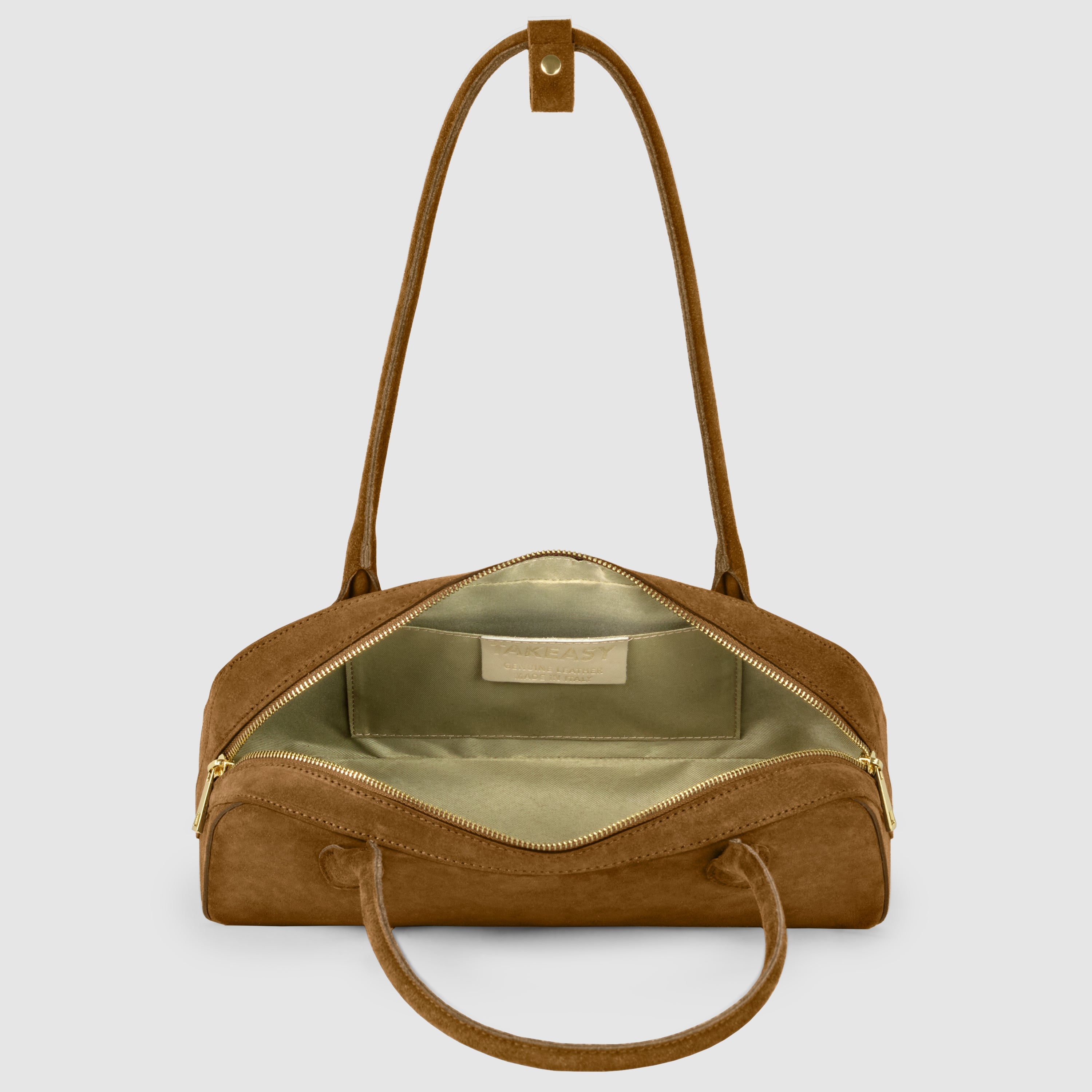 Italian Genuine Suede Structured Shoulder Bag with Gold Feet