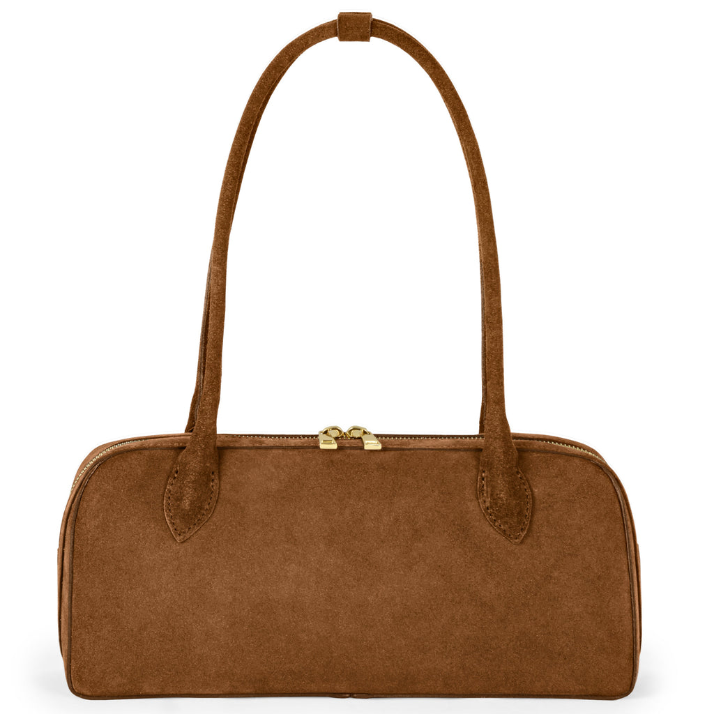 Structured Italian genuine suede shoulder bag in burgundy