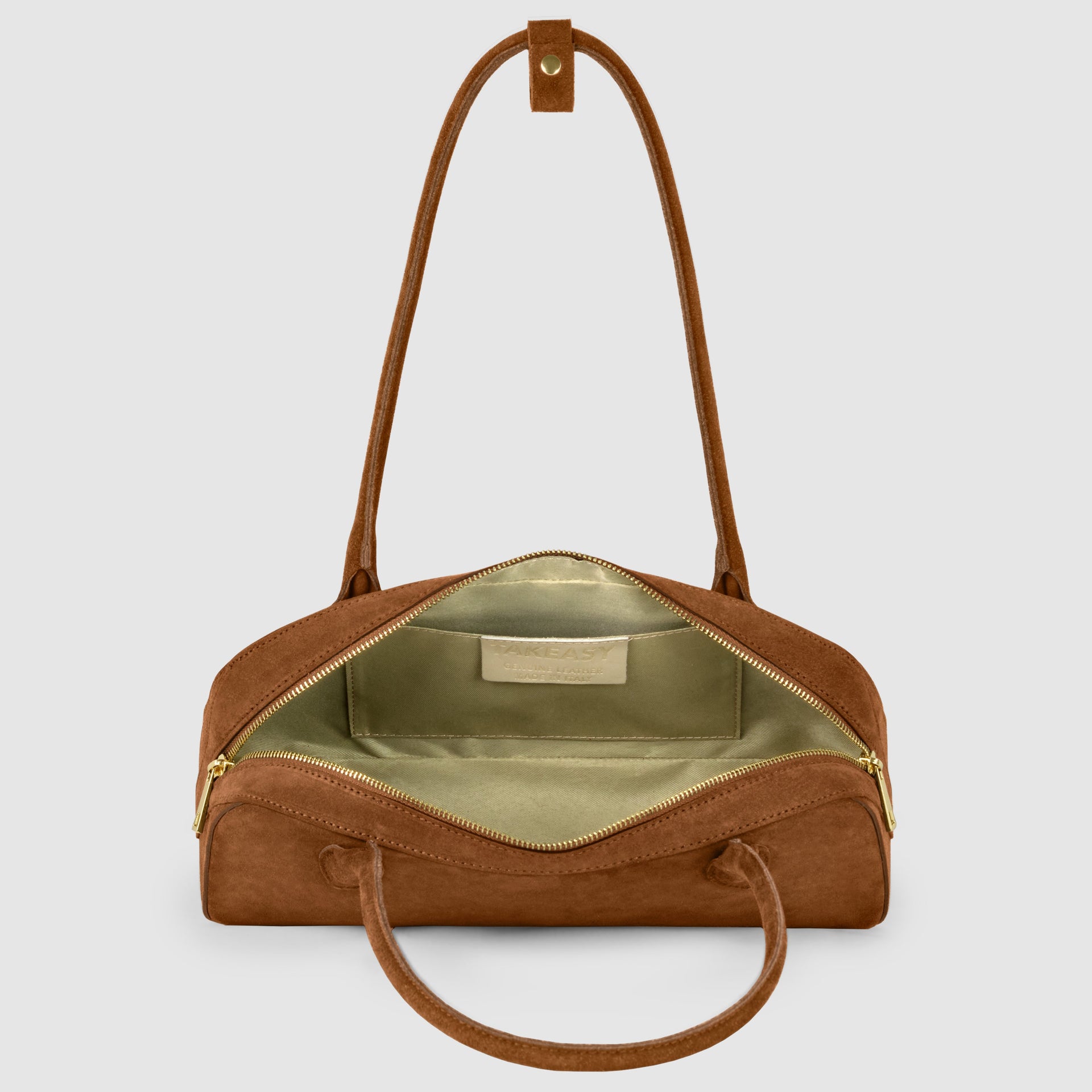 Italian Genuine Suede Structured Shoulder Bag with Gold Feet
