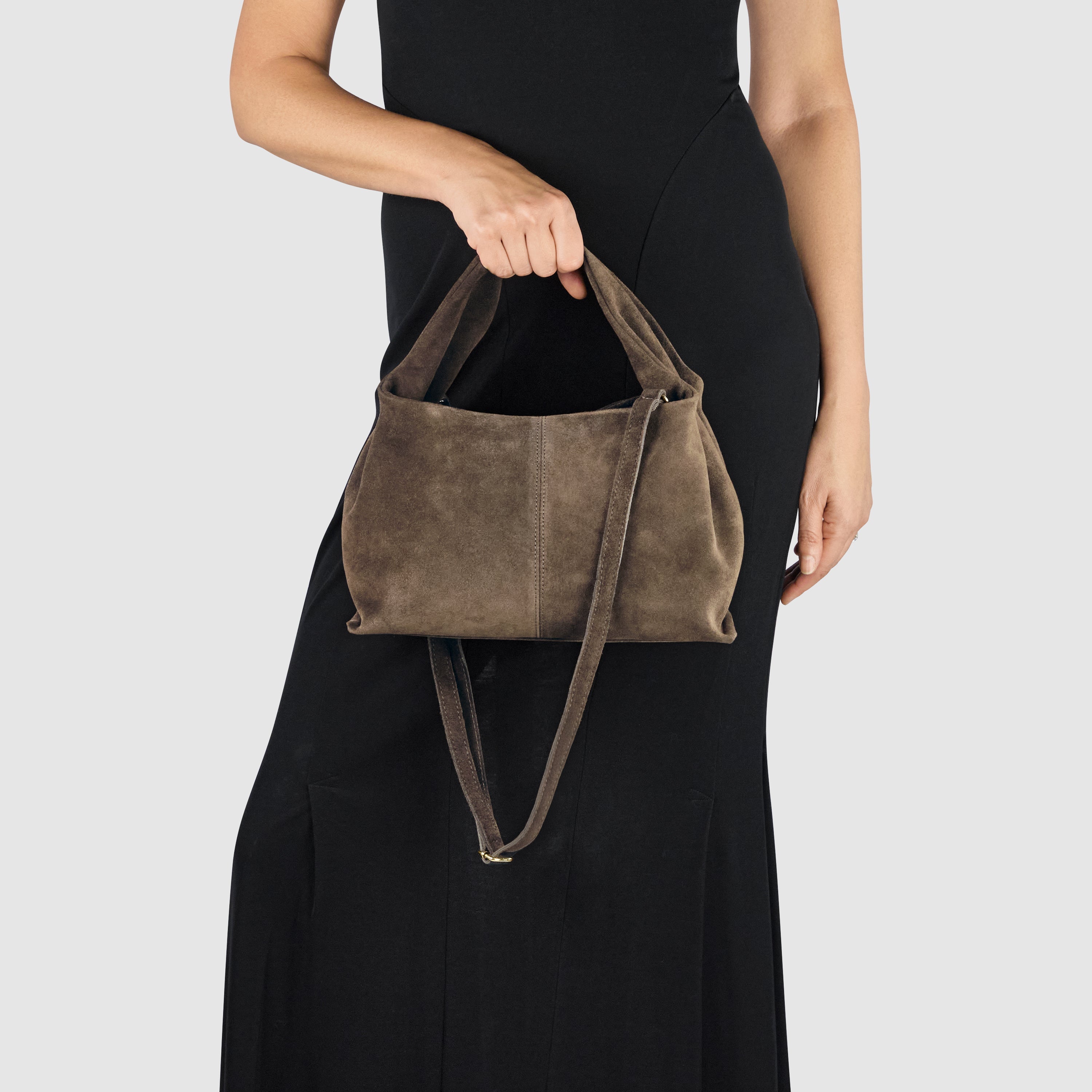 Italian Genuine Suede Shoulder Bag with Twisted Top Handle