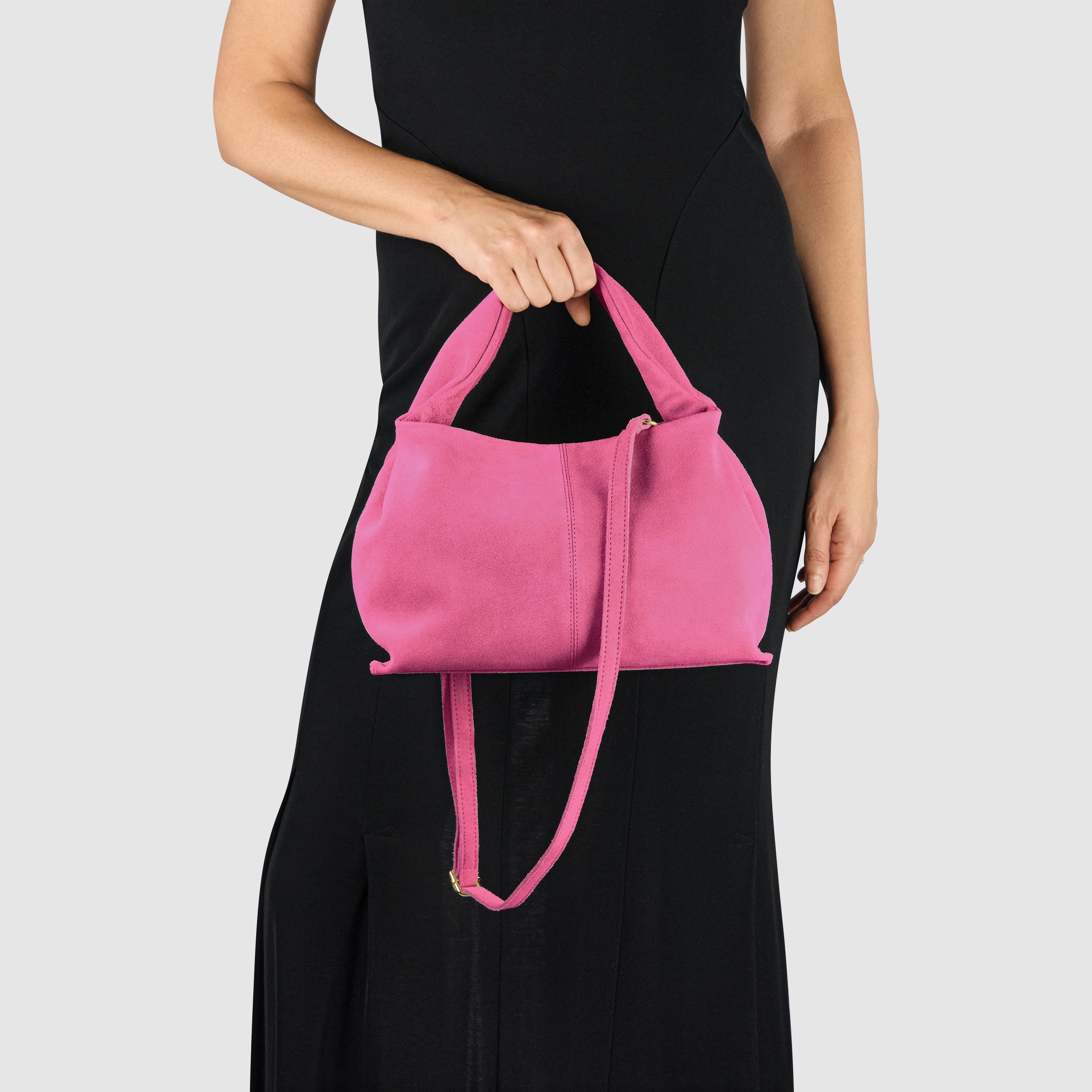 Italian Genuine Suede Shoulder Bag with Twisted Top Handle