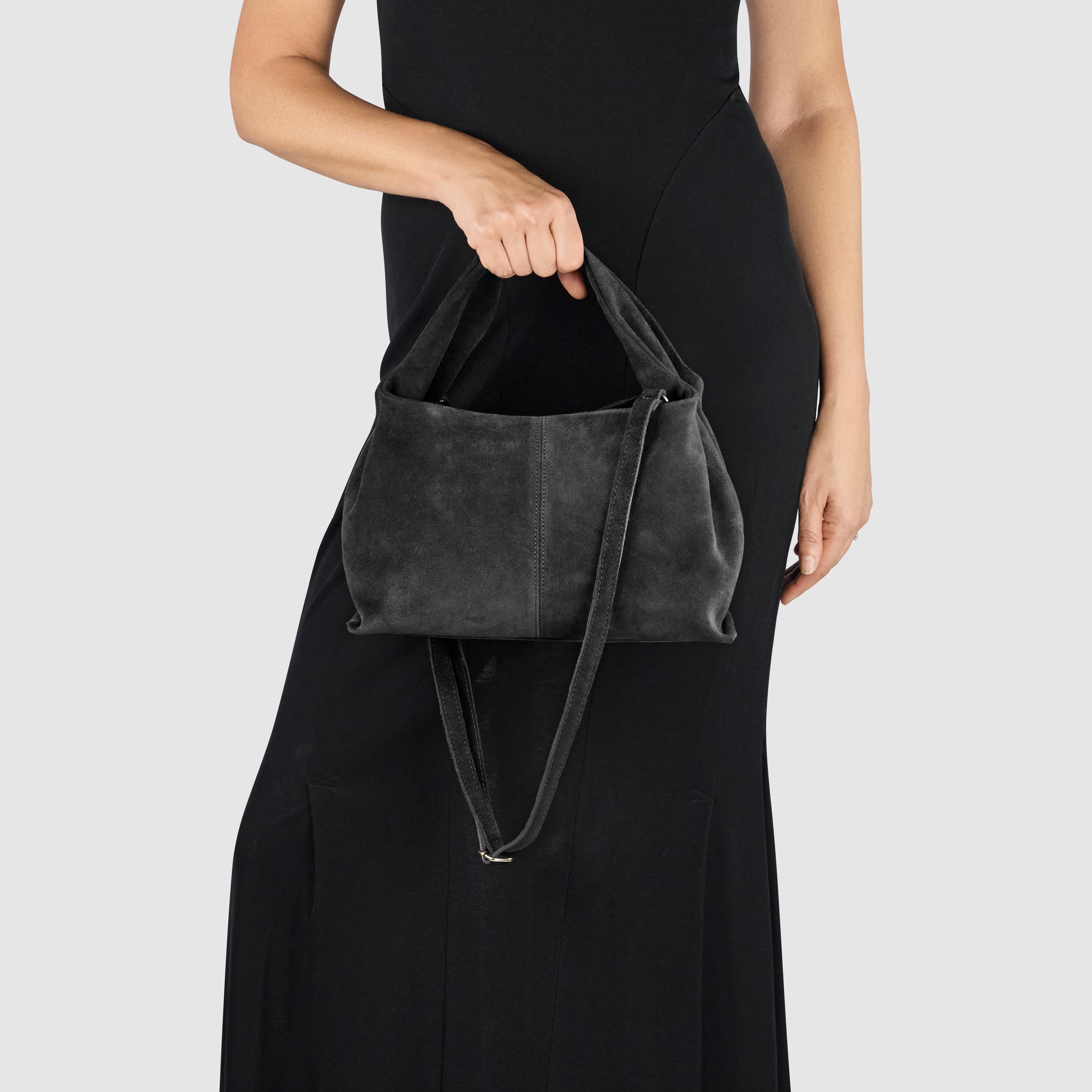Italian Genuine Suede Shoulder Bag with Twisted Top Handle