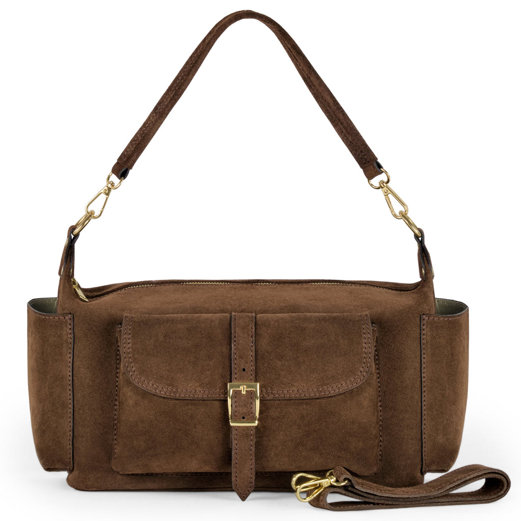 Italian Genuine Suede Shoulder Bag with Front Flap Pocket