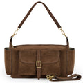 Italian Genuine Suede Shoulder Bag with Front Flap Pocket
