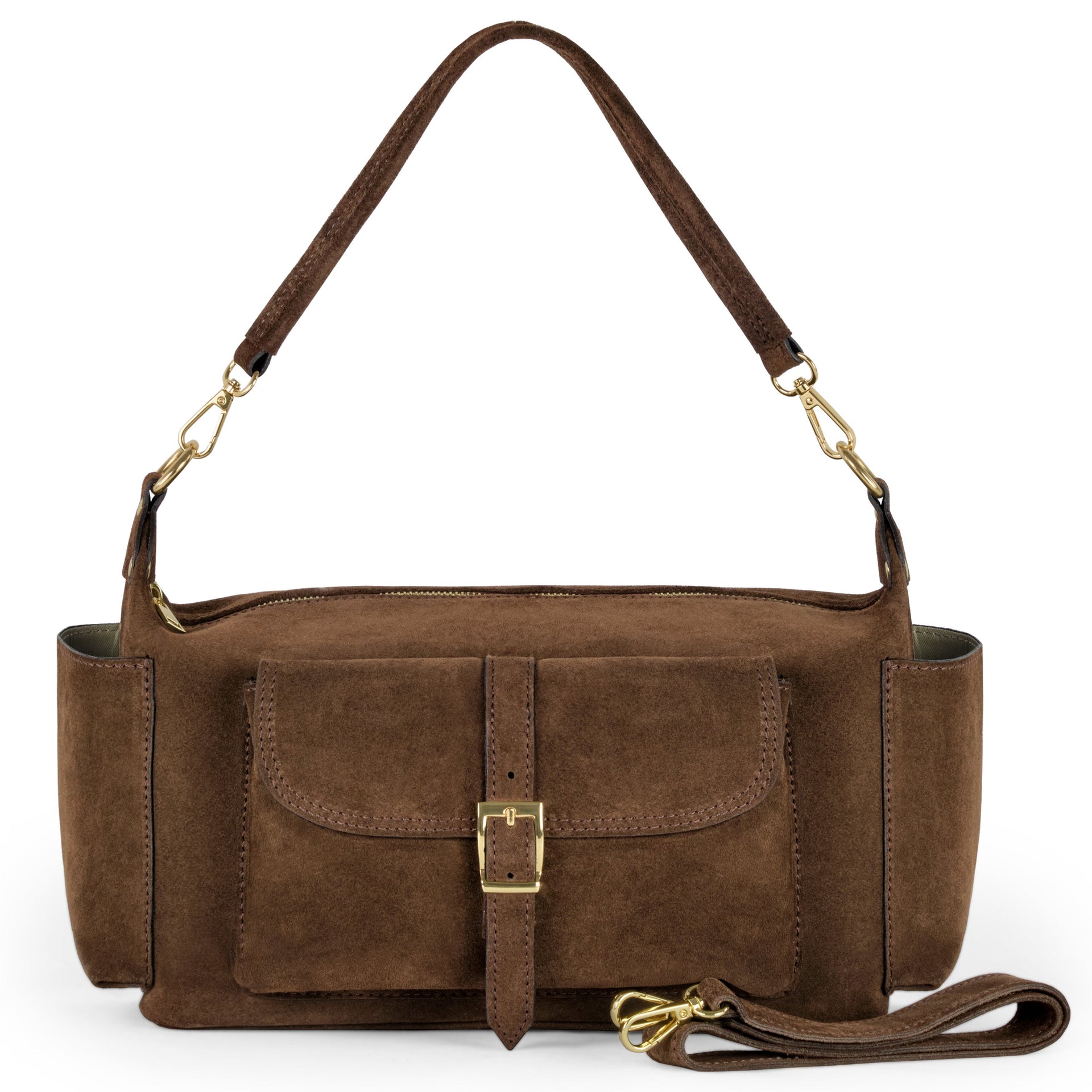 Italian Genuine Suede Shoulder Bag with Front Flap Pocket