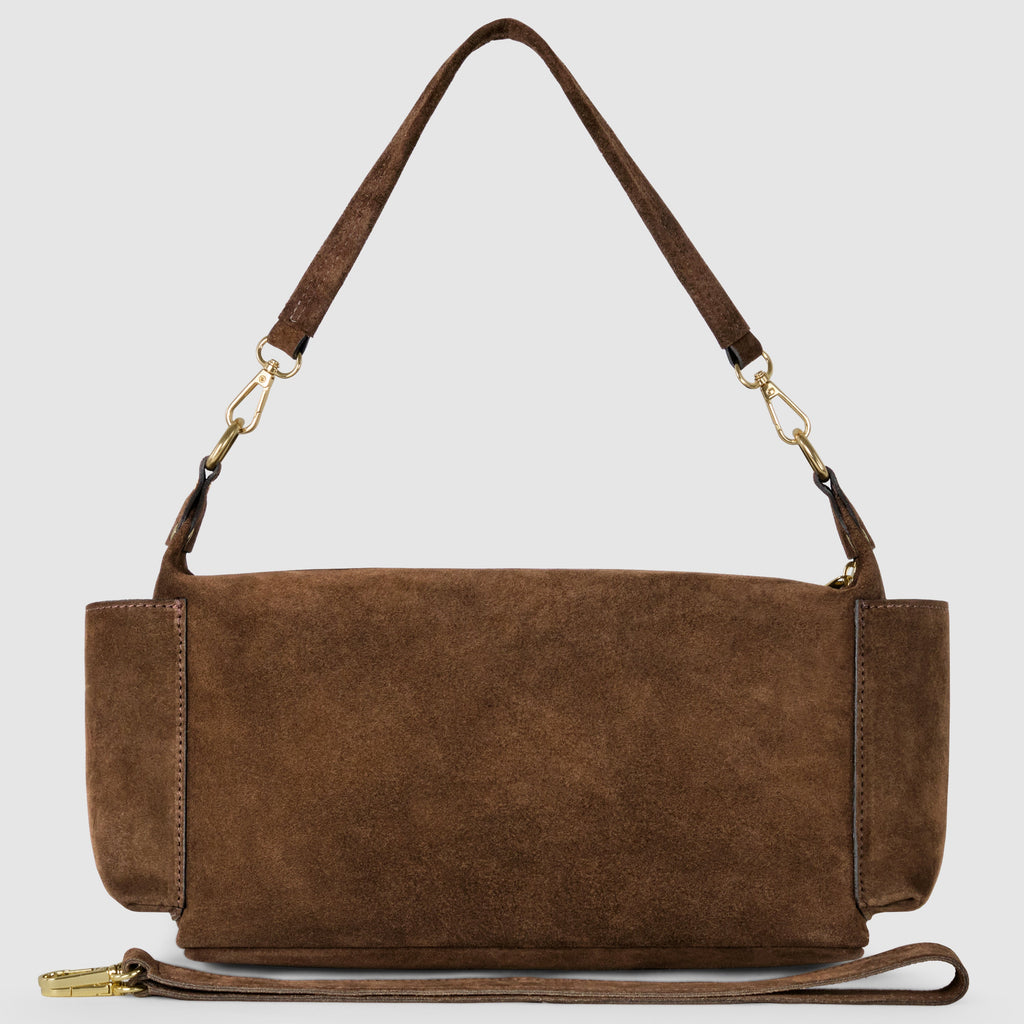 Italian Genuine Suede Shoulder Bag with Front Flap Pocket