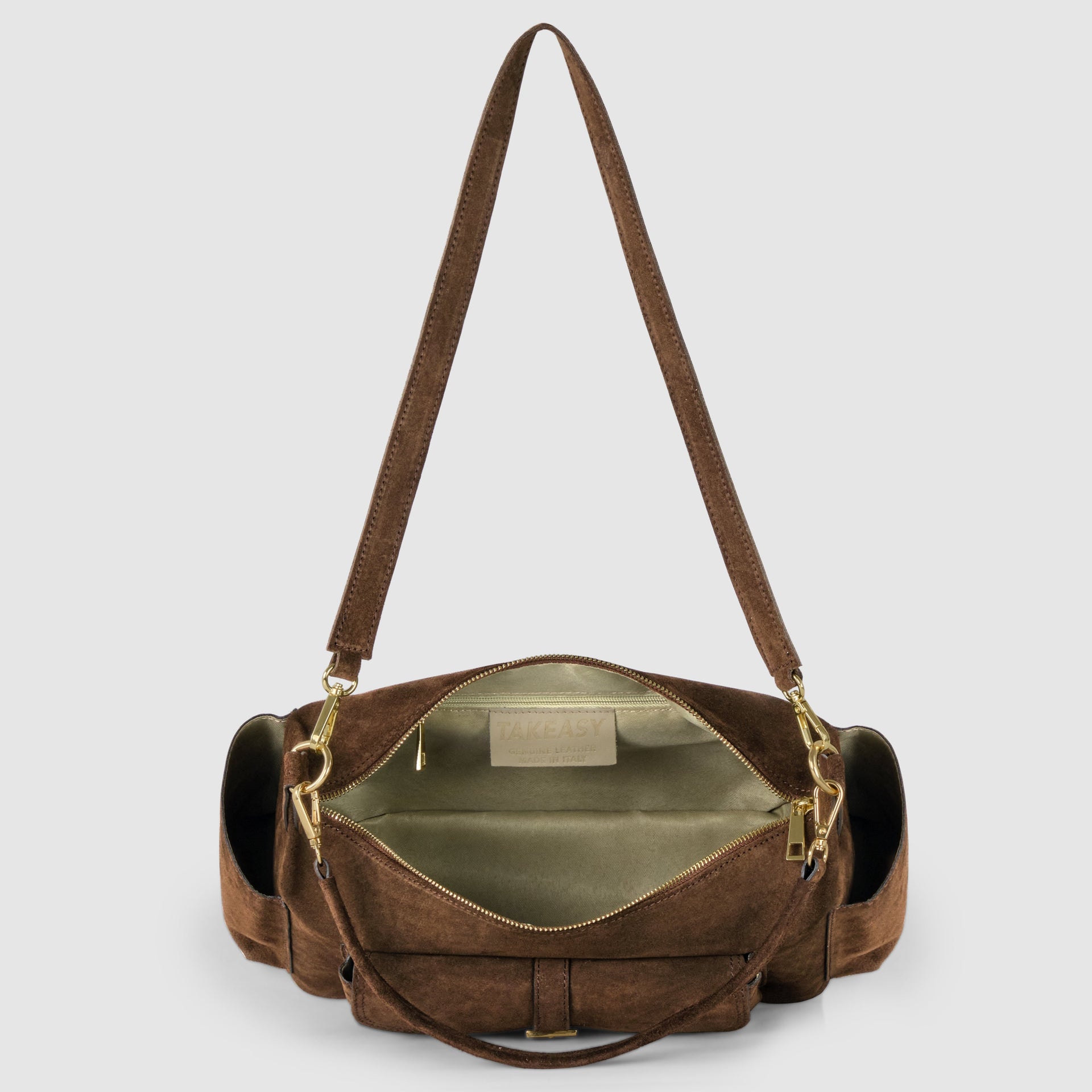 Italian Genuine Suede Shoulder Bag with Front Flap Pocket