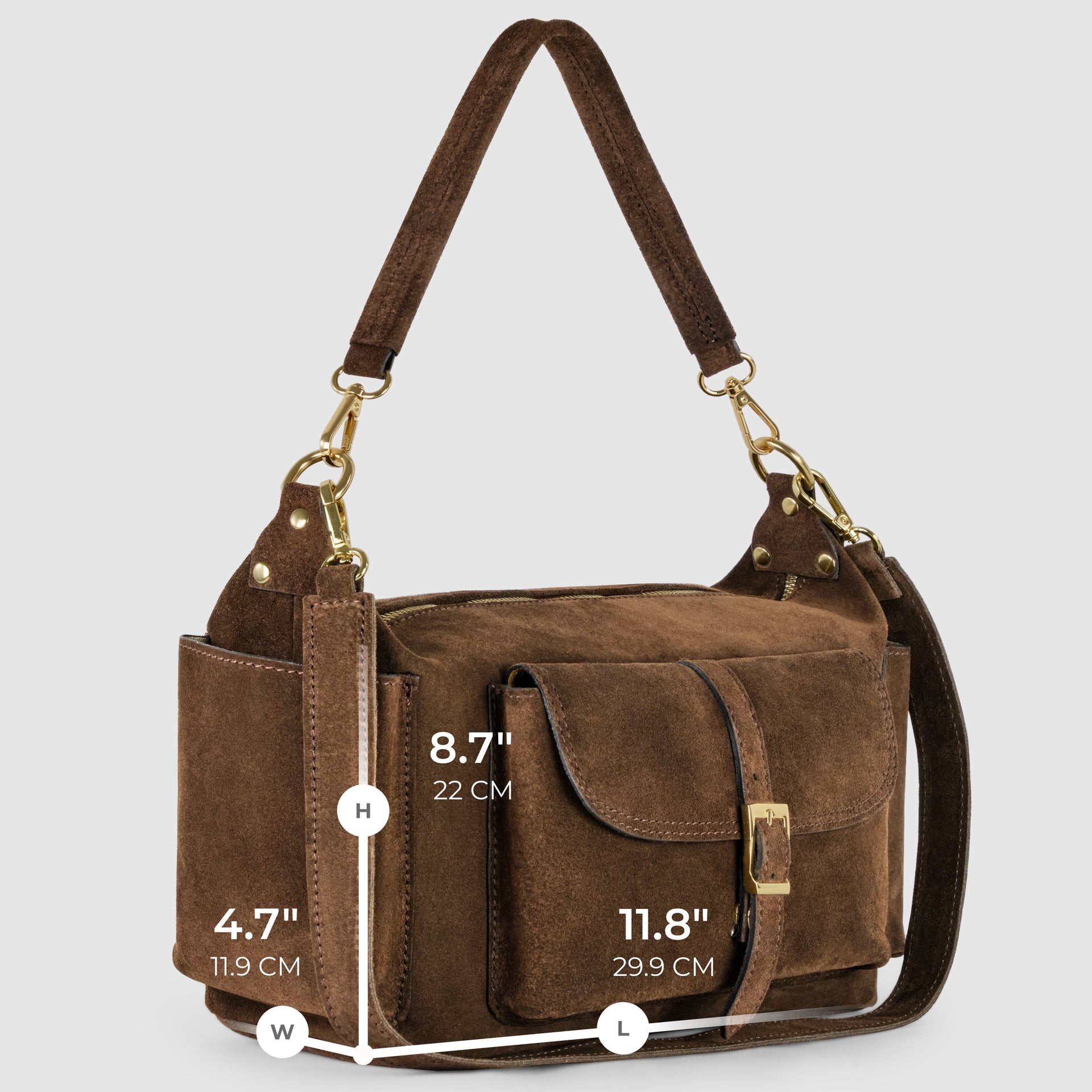 Italian Genuine Suede Shoulder Bag with Front Flap Pocket