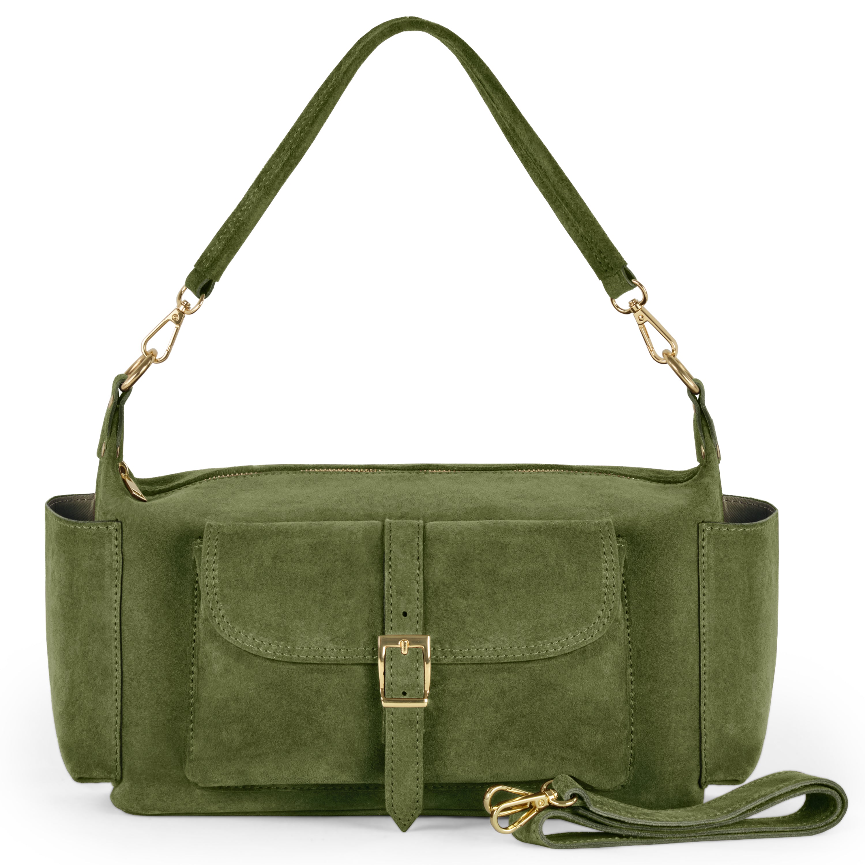 Italian Genuine Suede Shoulder Bag with Front Flap Pocket