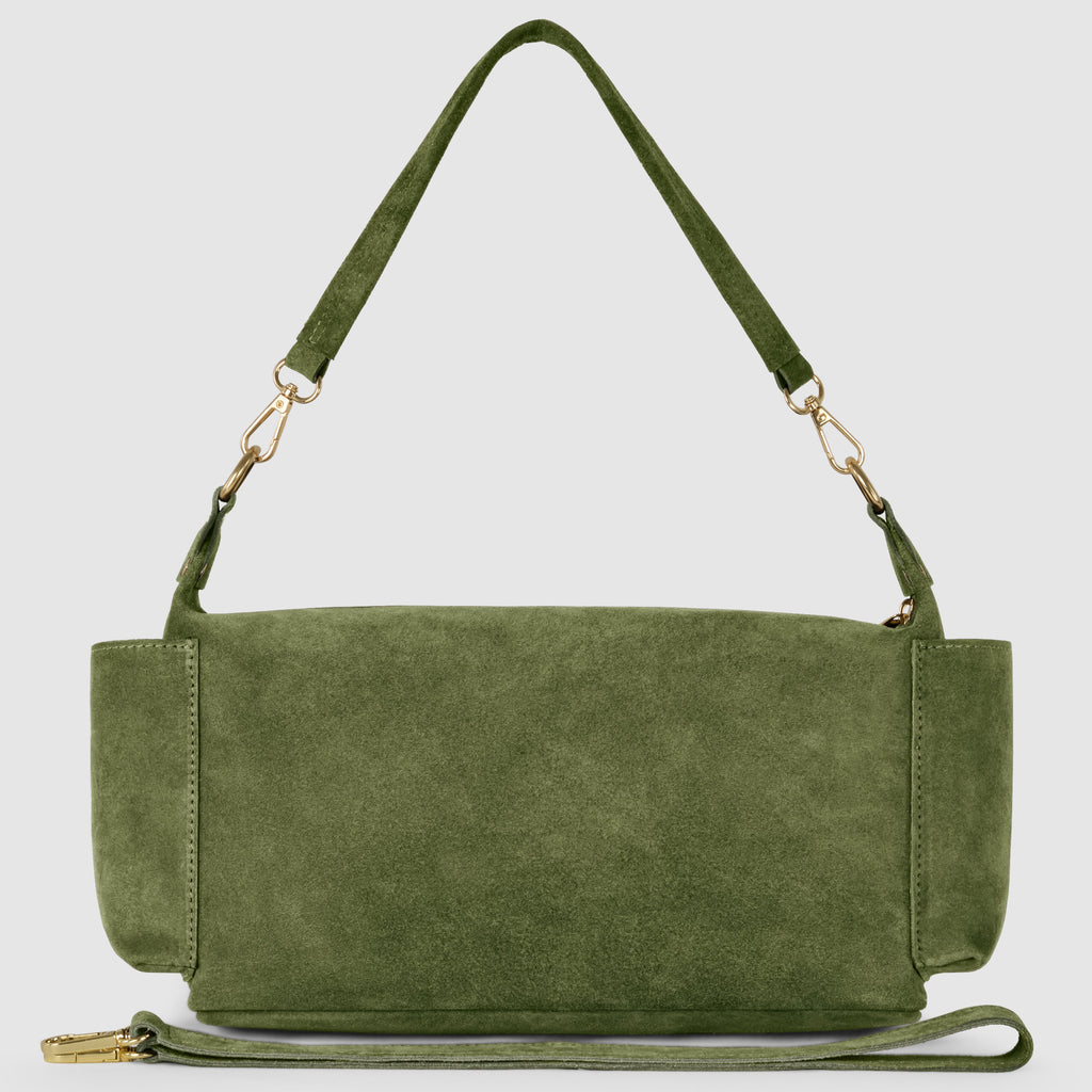 Italian Genuine Suede Shoulder Bag with Front Flap Pocket