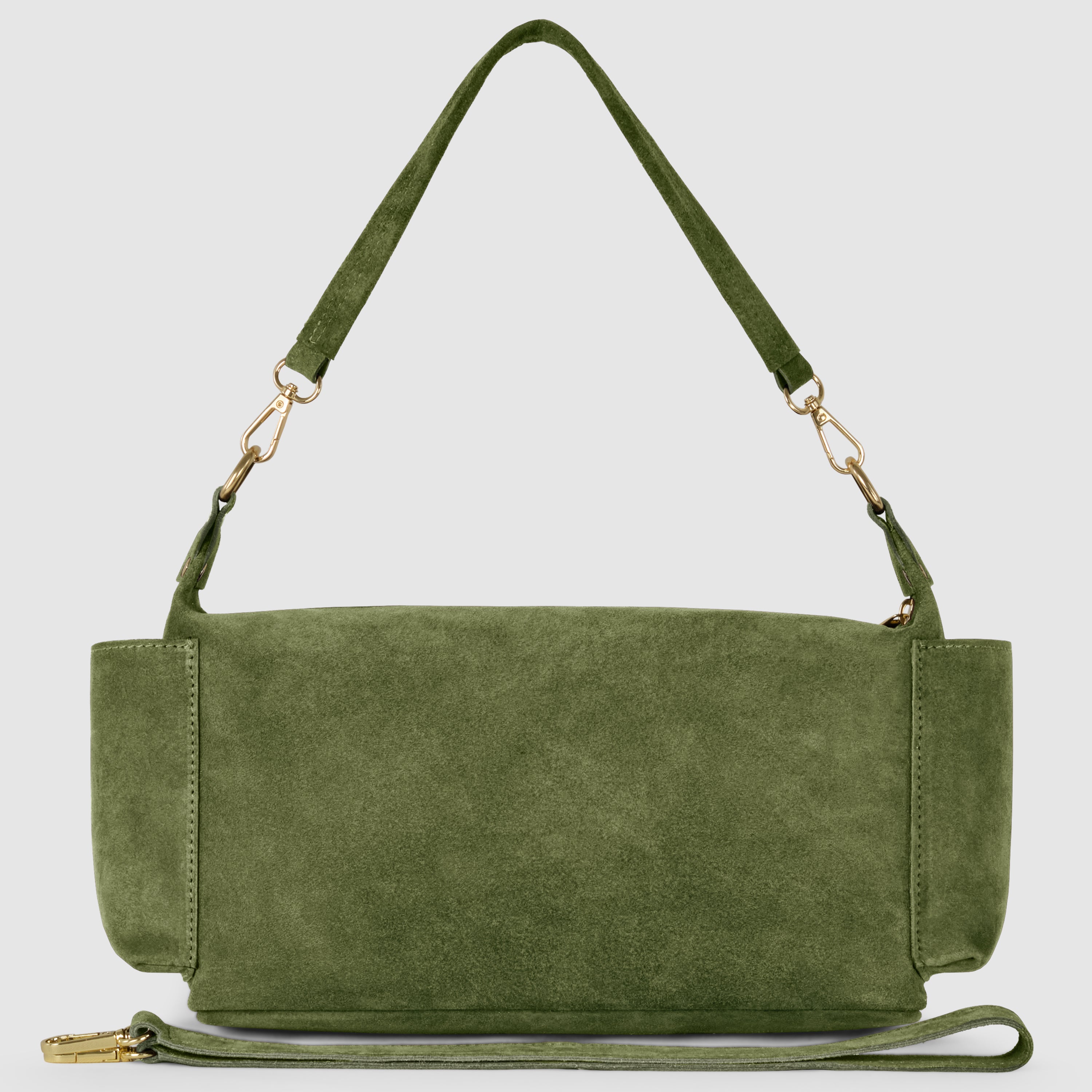 Italian Genuine Suede Shoulder Bag with Front Flap Pocket