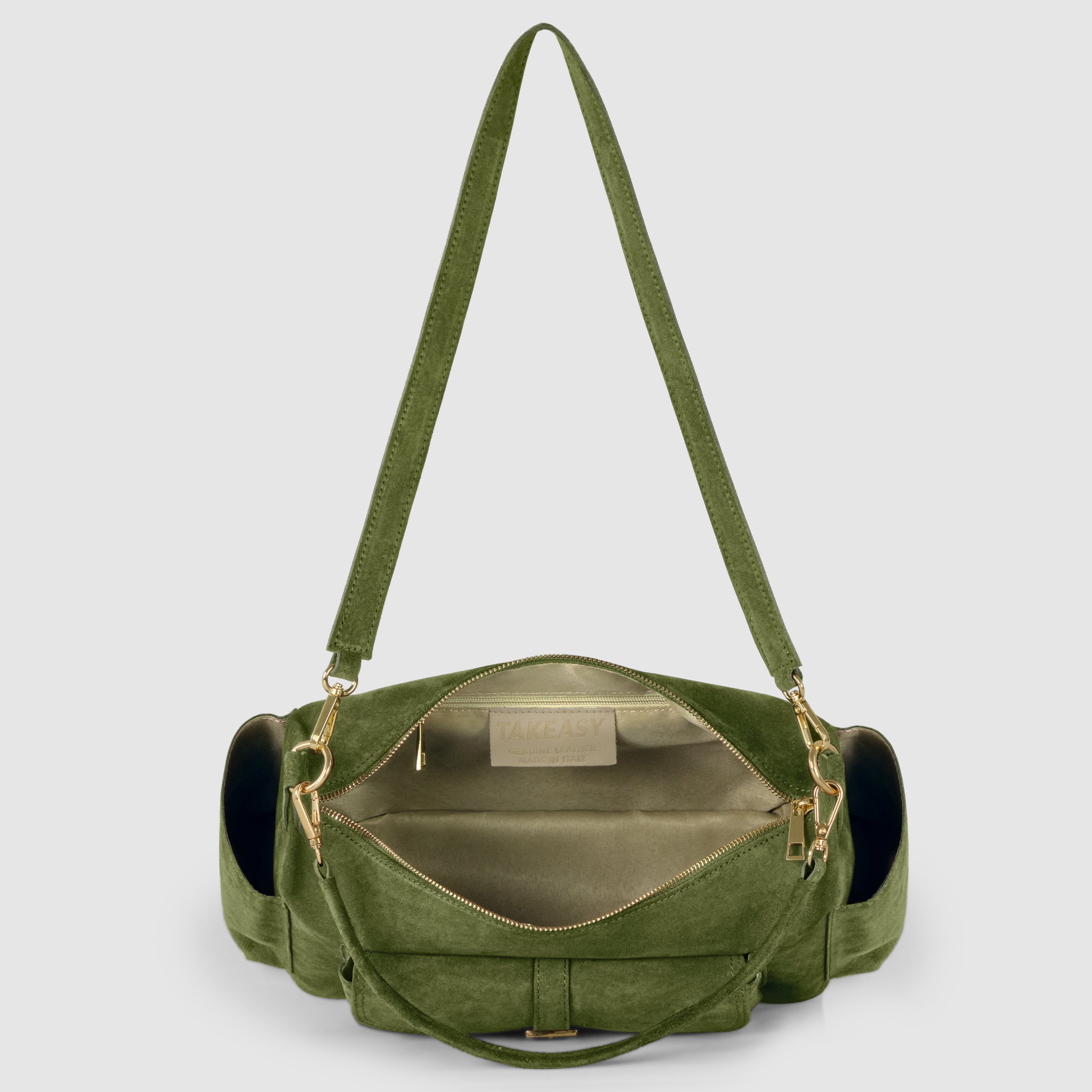 Italian Genuine Suede Shoulder Bag with Front Flap Pocket