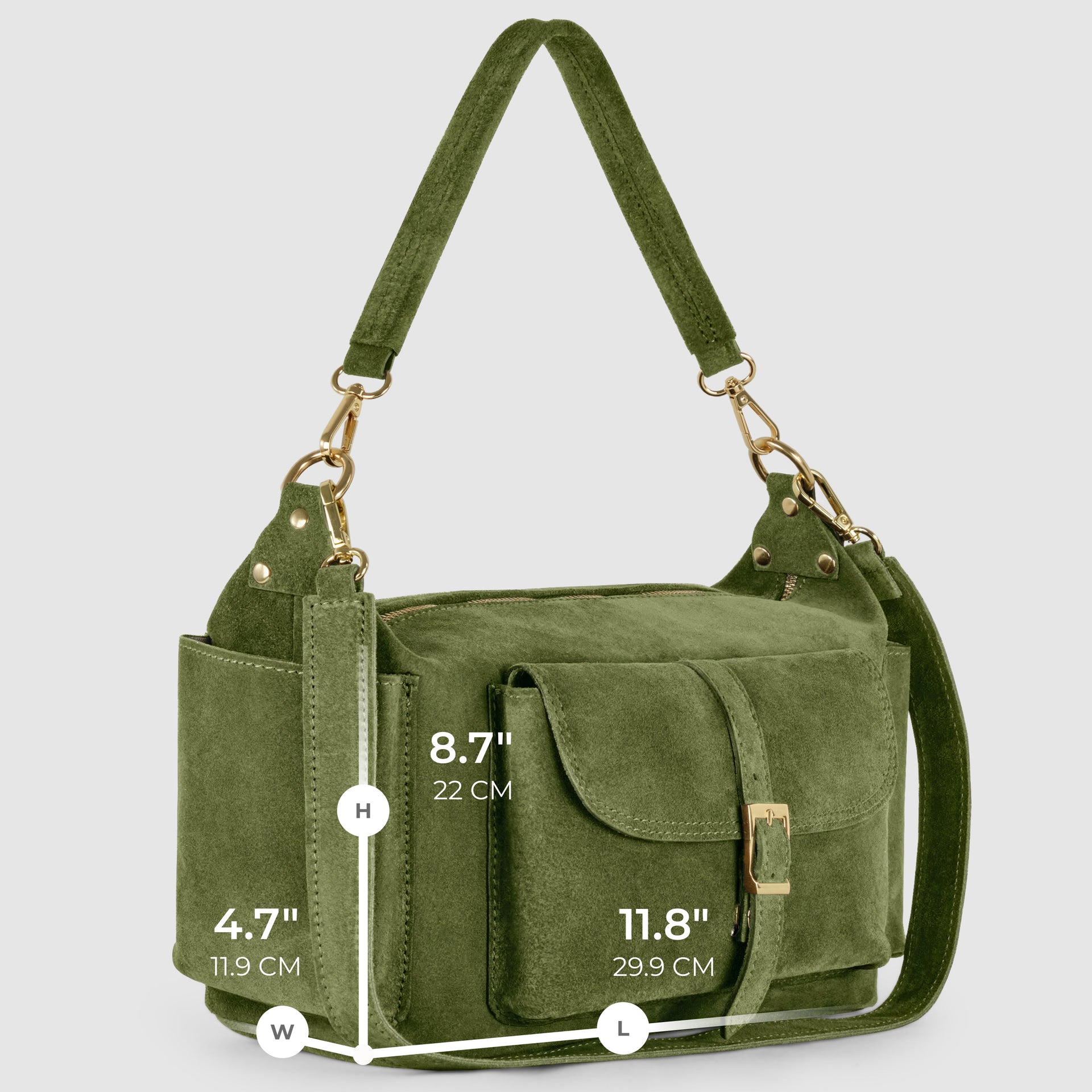 Italian Genuine Suede Shoulder Bag with Front Flap Pocket