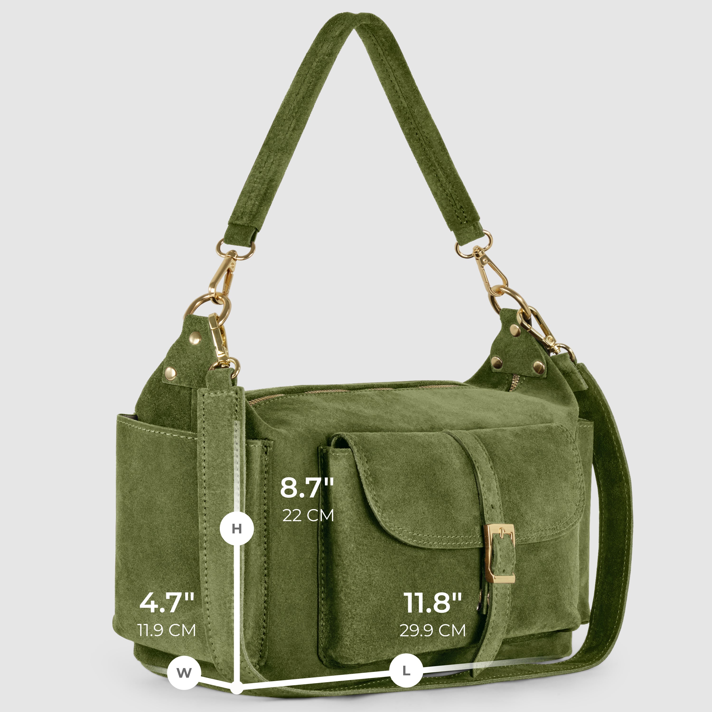 Italian Genuine Suede Shoulder Bag with Front Flap Pocket