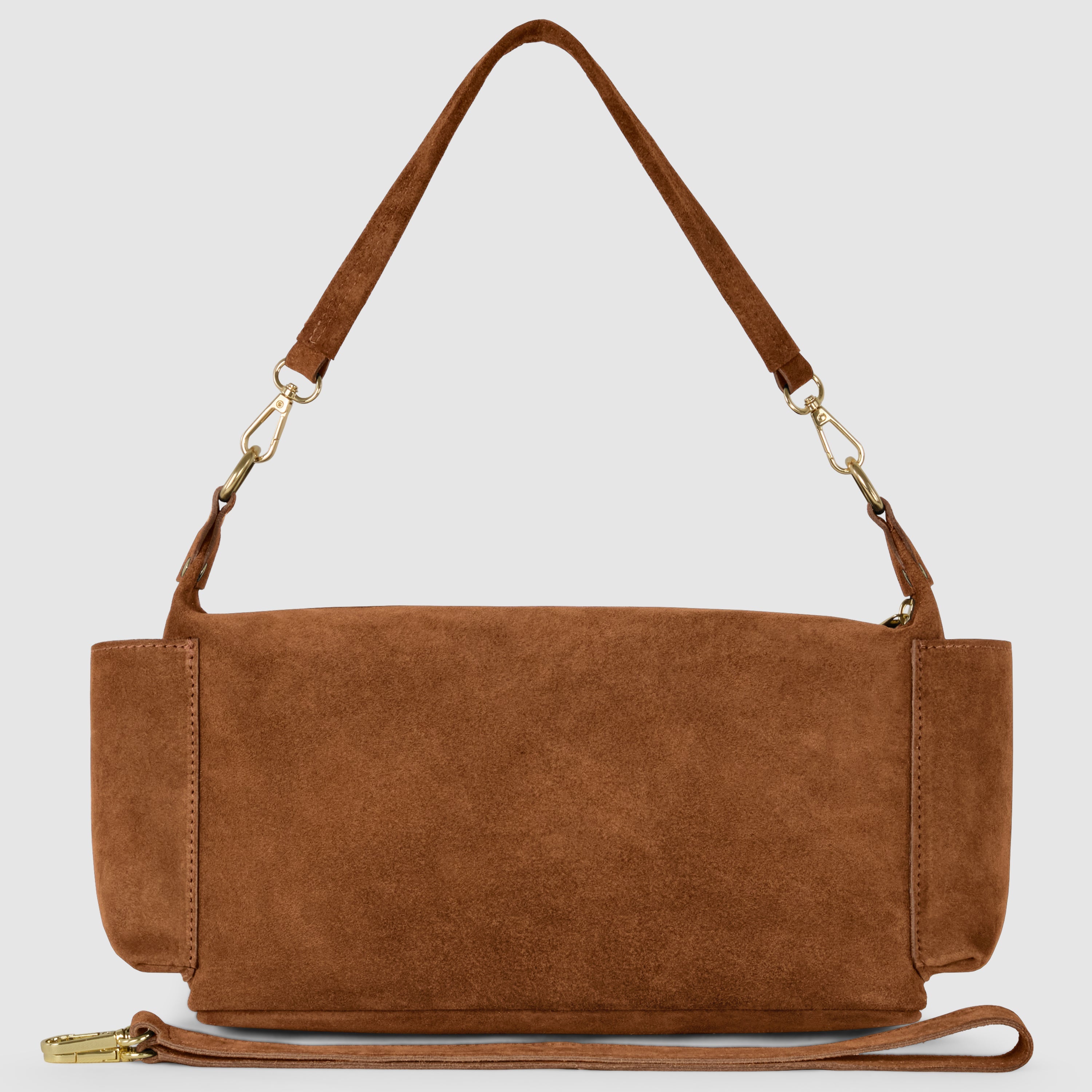 Italian Genuine Suede Shoulder Bag with Front Flap Pocket