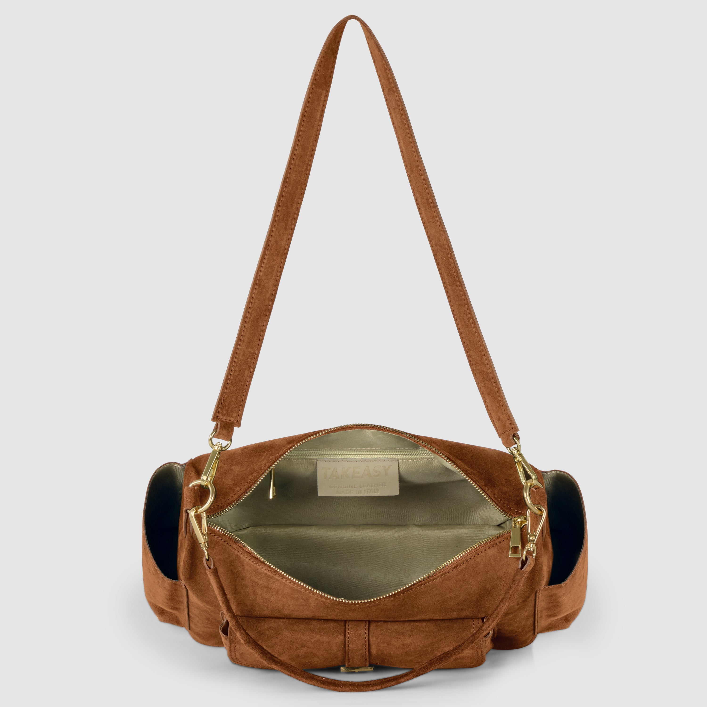Italian Genuine Suede Shoulder Bag with Front Flap Pocket
