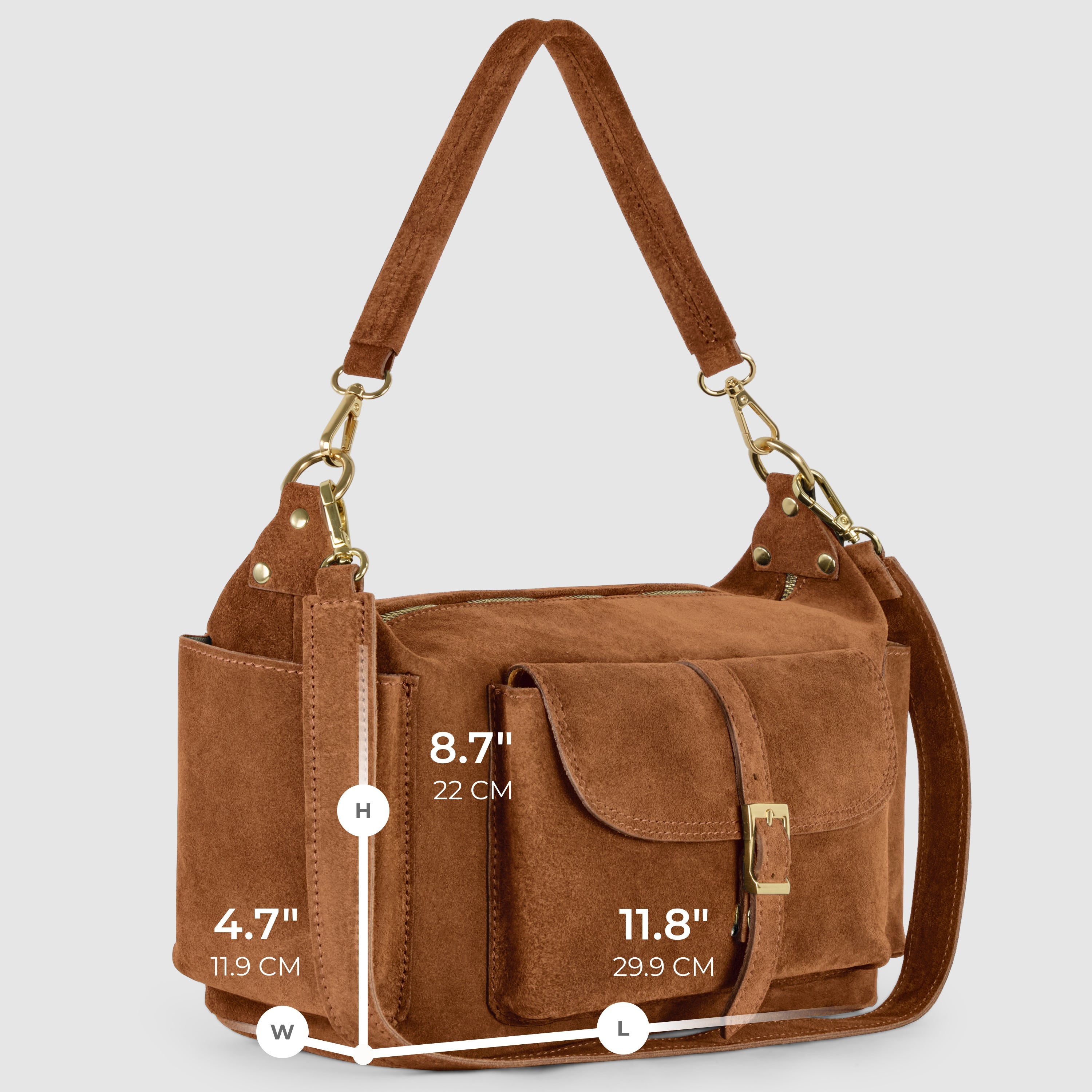 Italian Genuine Suede Shoulder Bag with Front Flap Pocket