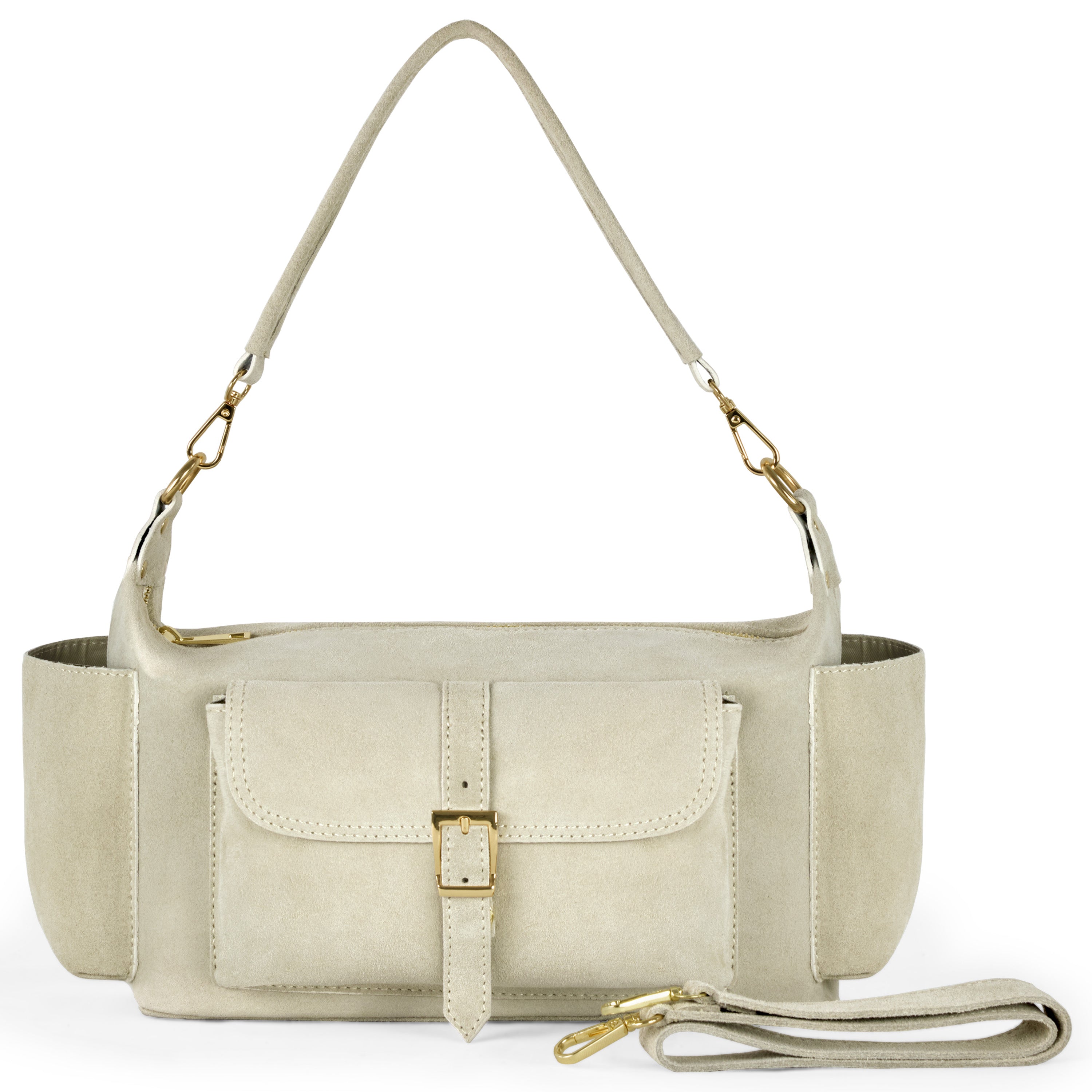Italian Genuine Suede Shoulder Bag with Front Flap Pocket