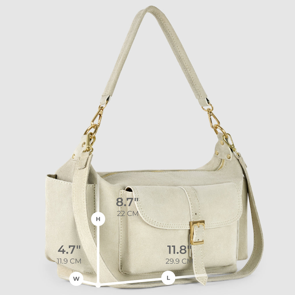 Italian Genuine Suede Shoulder Bag with Front Flap Pocket