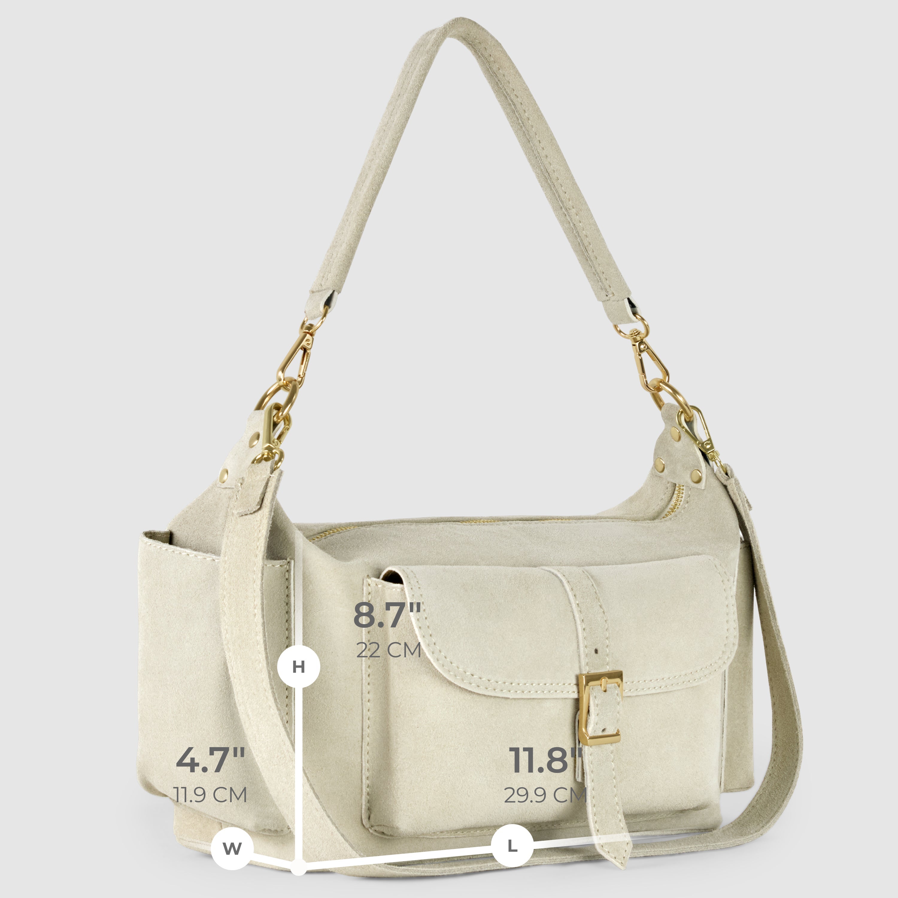 Italian Genuine Suede Shoulder Bag with Front Flap Pocket