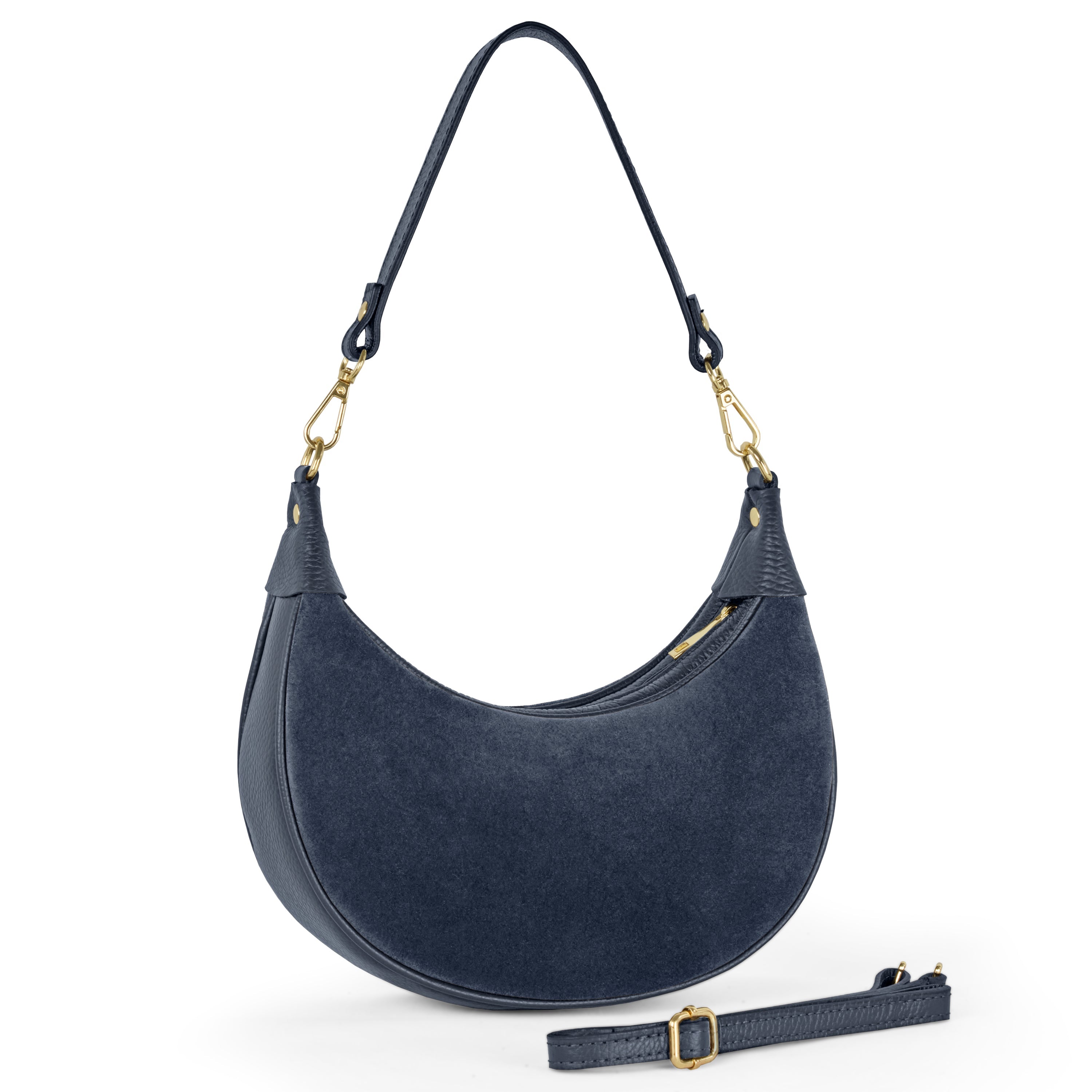 Genuine Italian Suede & Calf Leather Crescent Shoulder Bag