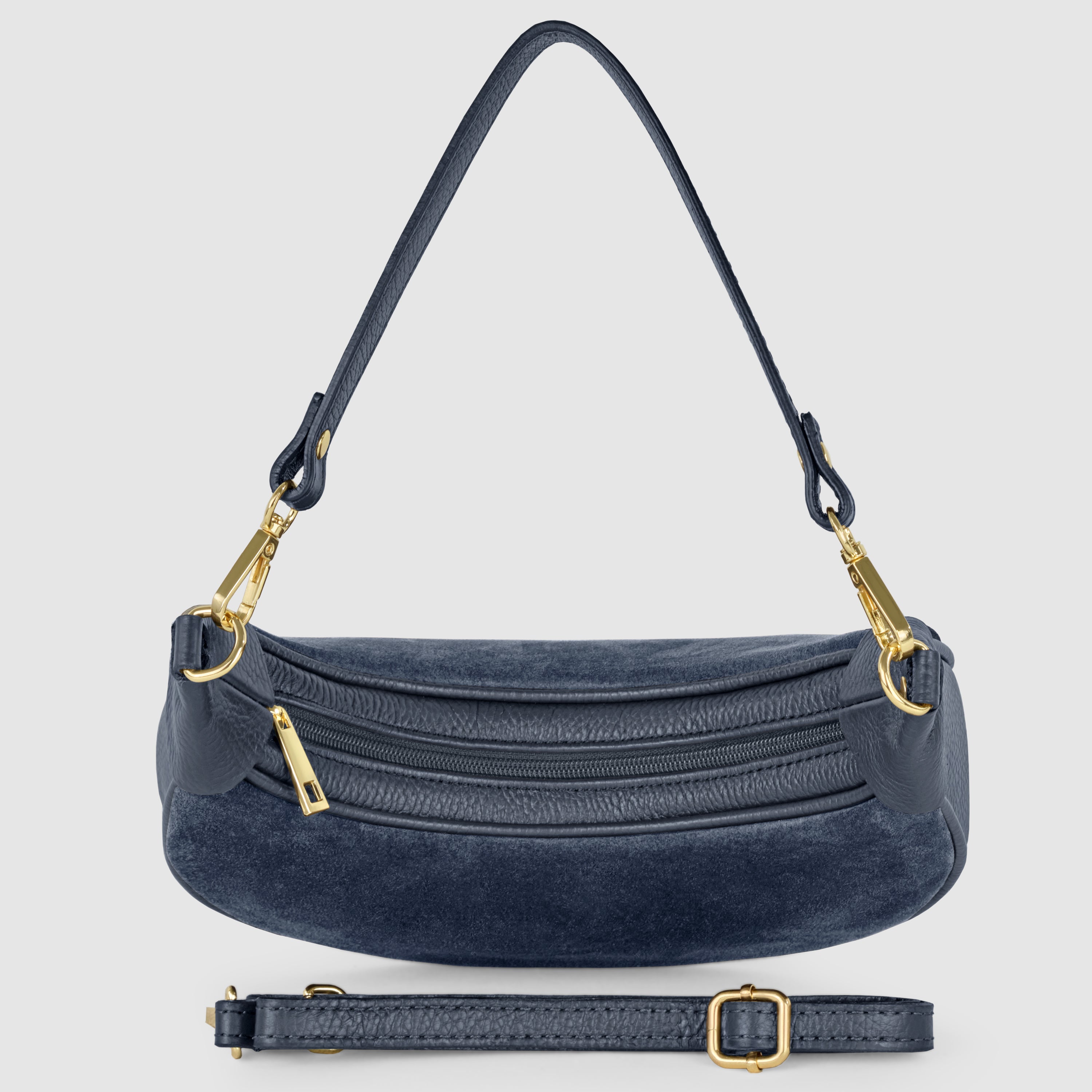 Genuine Italian Suede & Calf Leather Crescent Shoulder Bag