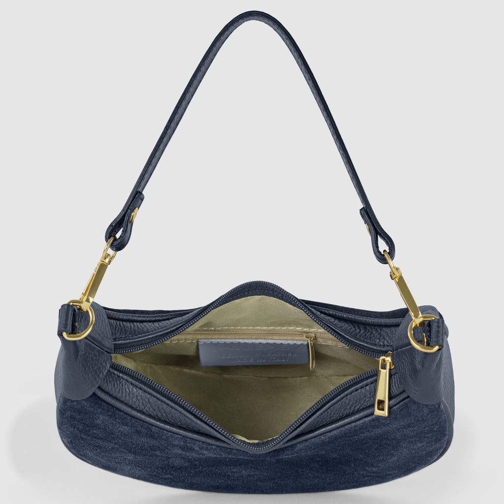 Genuine Italian Suede & Calf Leather Crescent Shoulder Bag
