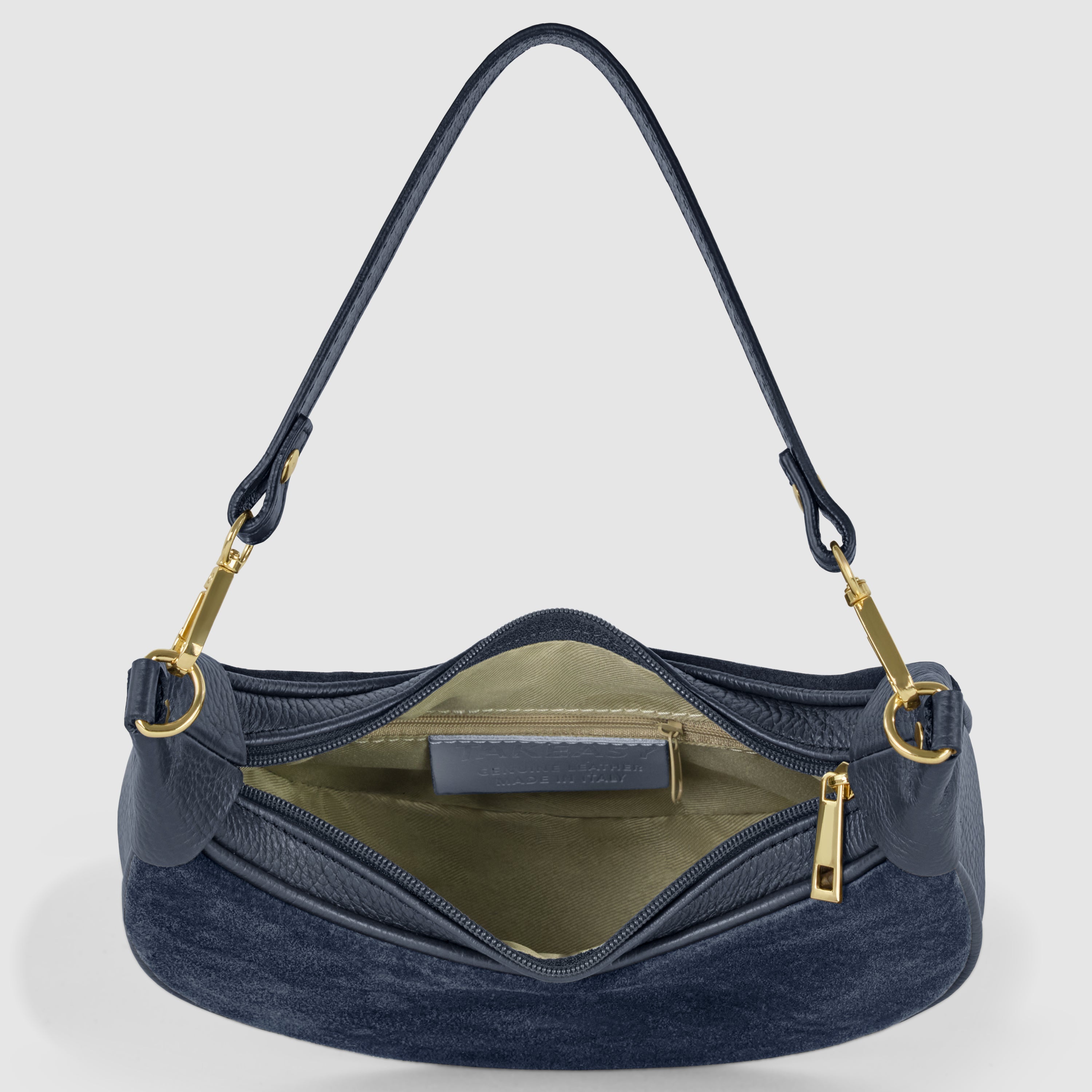 Genuine Italian Suede & Calf Leather Crescent Shoulder Bag