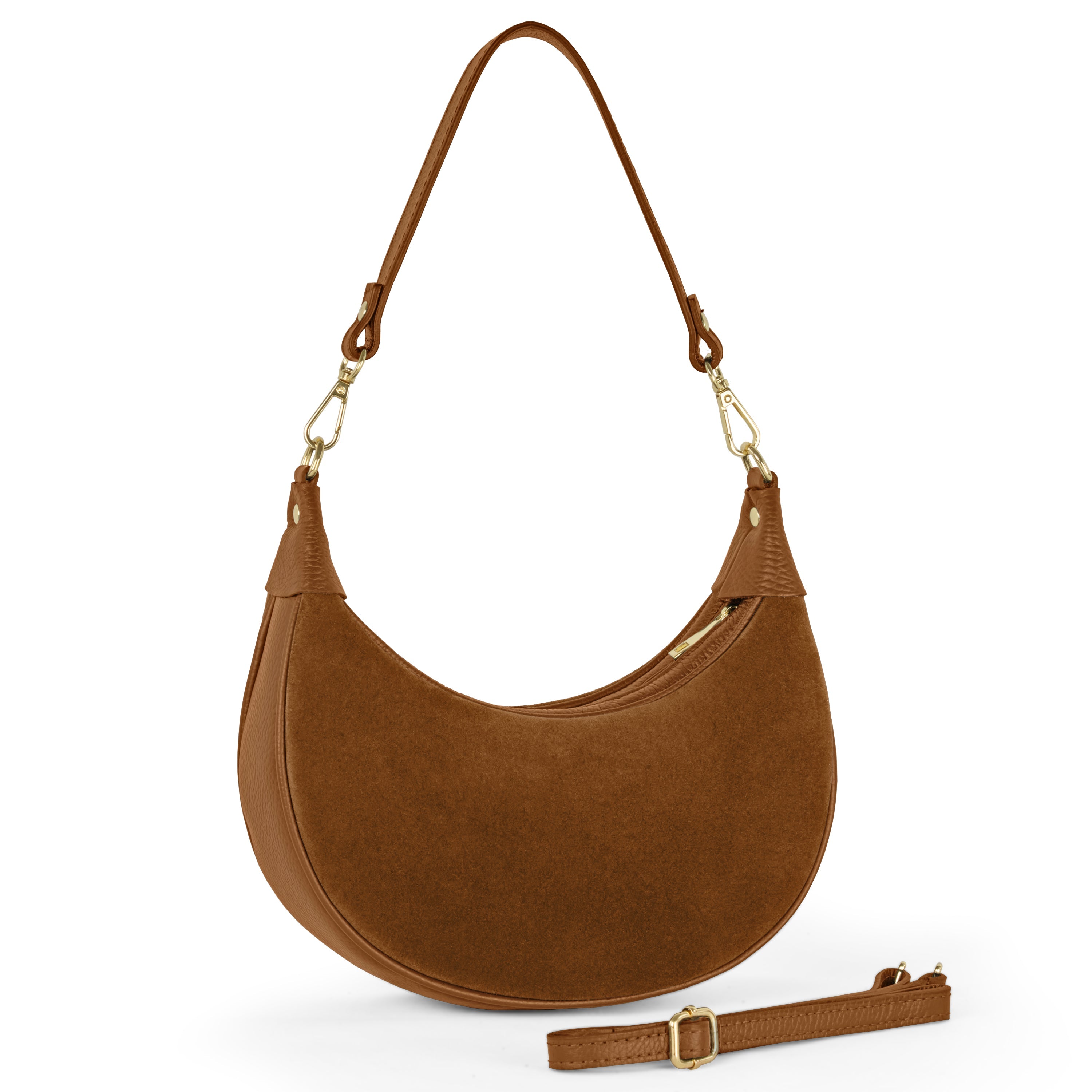 Genuine Italian Suede & Calf Leather Crescent Shoulder Bag