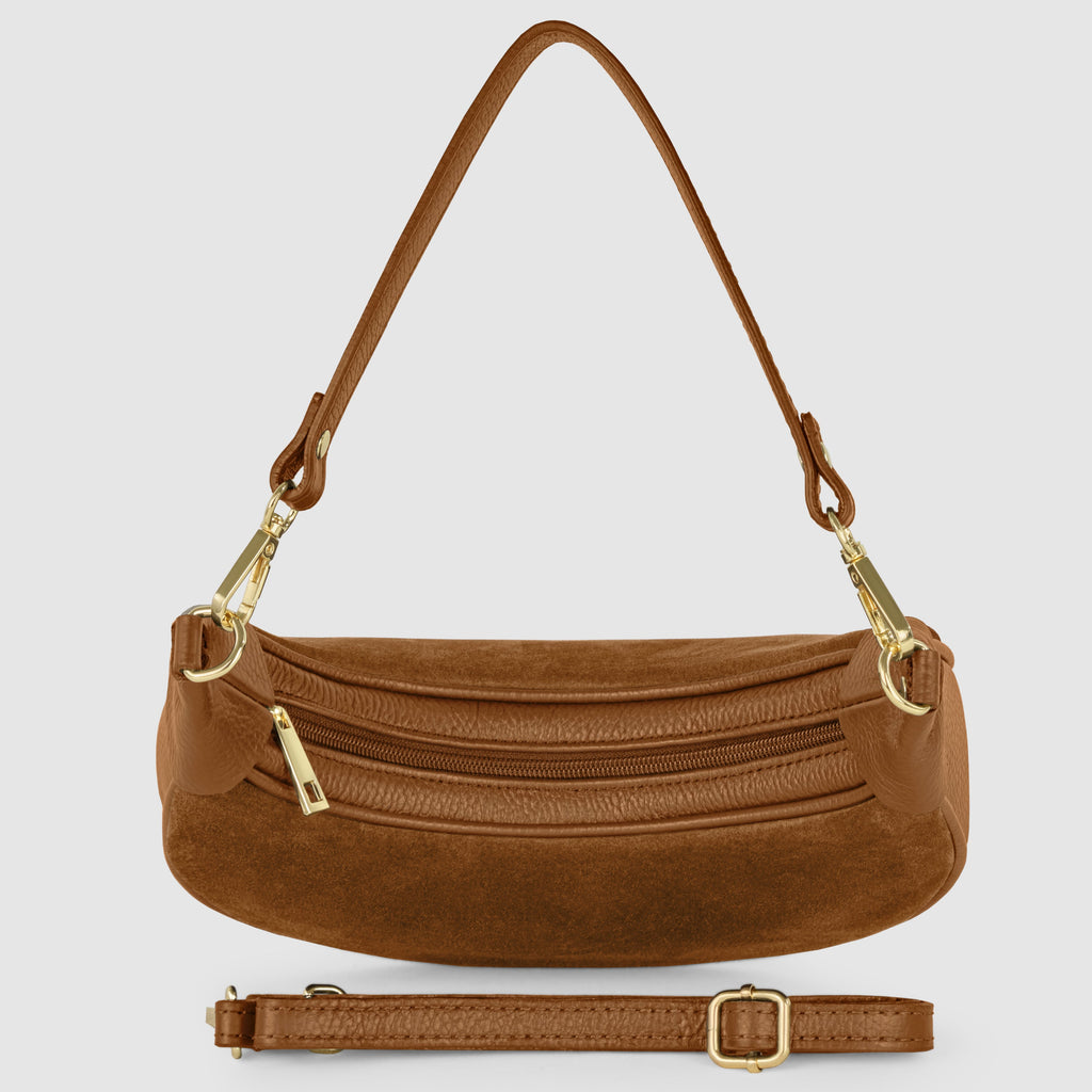 Genuine Italian Suede & Calf Leather Crescent Shoulder Bag