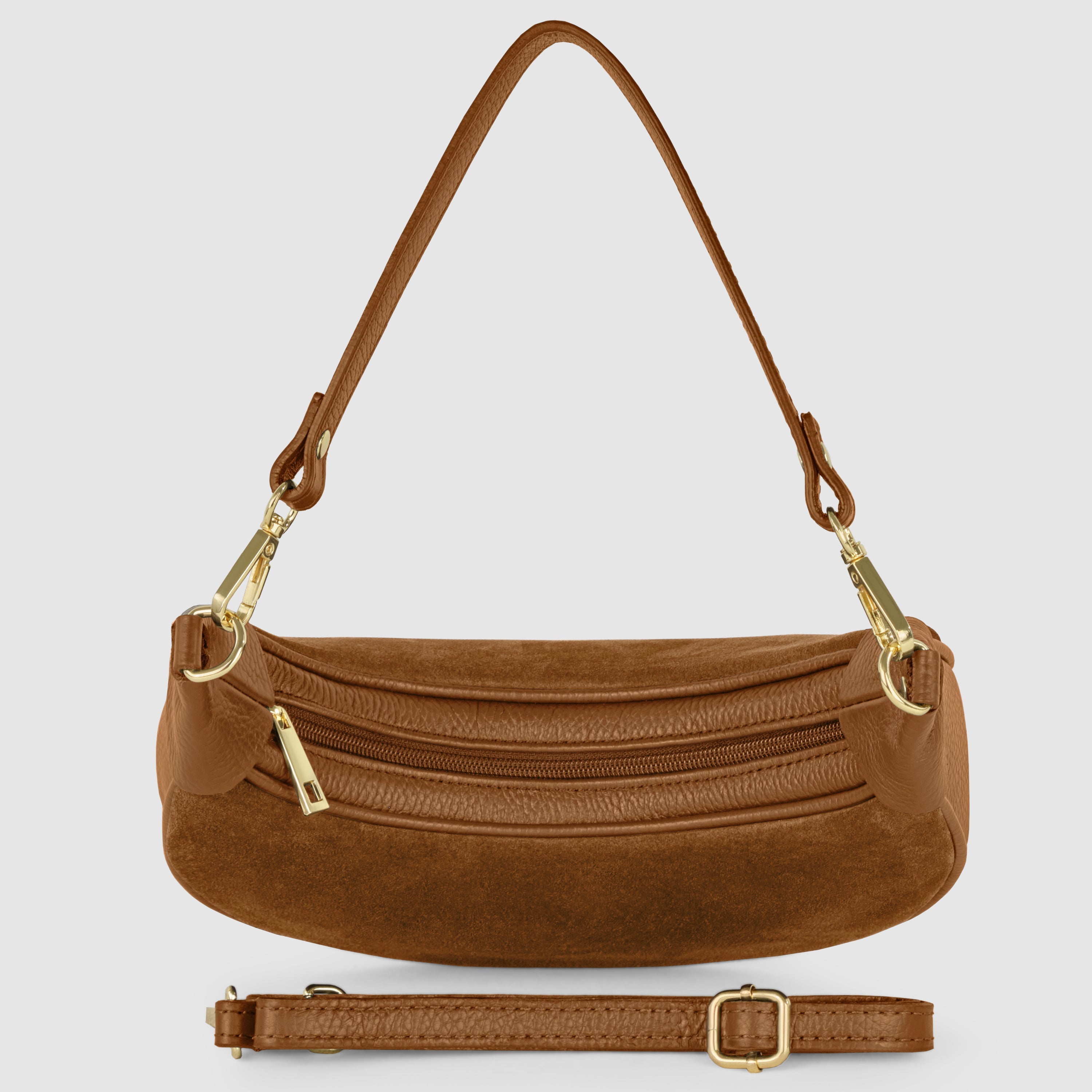 Genuine Italian Suede & Calf Leather Crescent Shoulder Bag