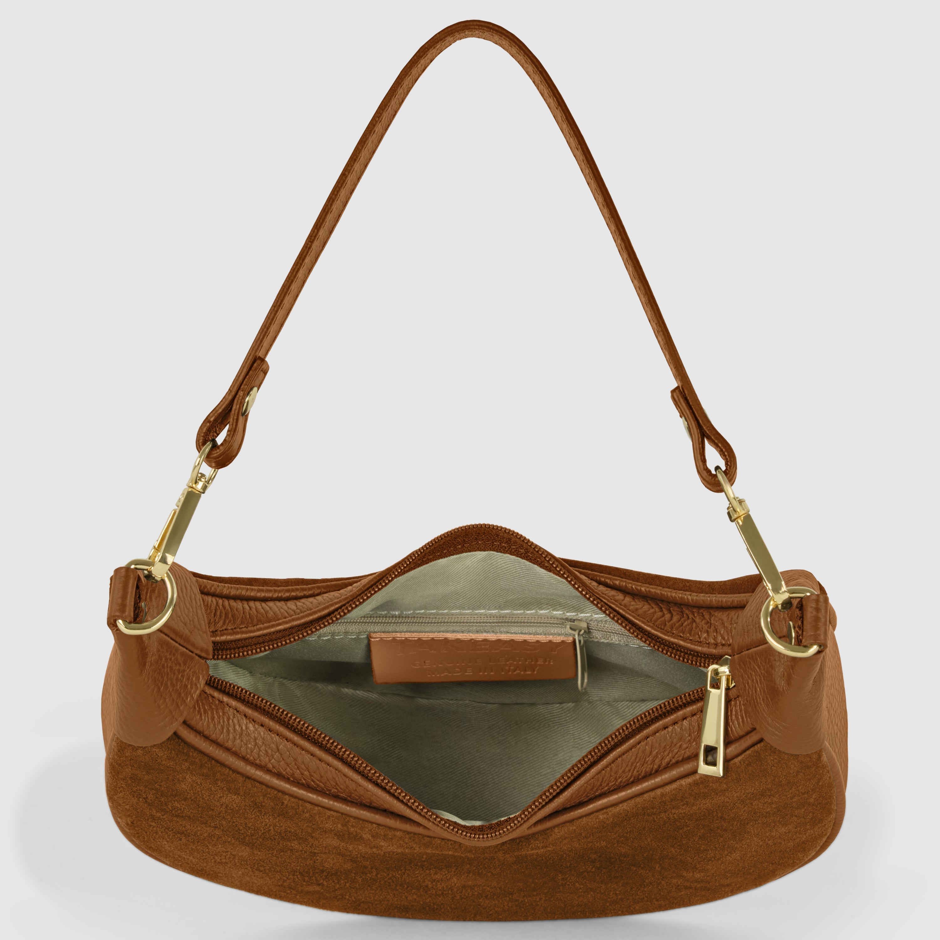 Genuine Italian Suede & Calf Leather Crescent Shoulder Bag