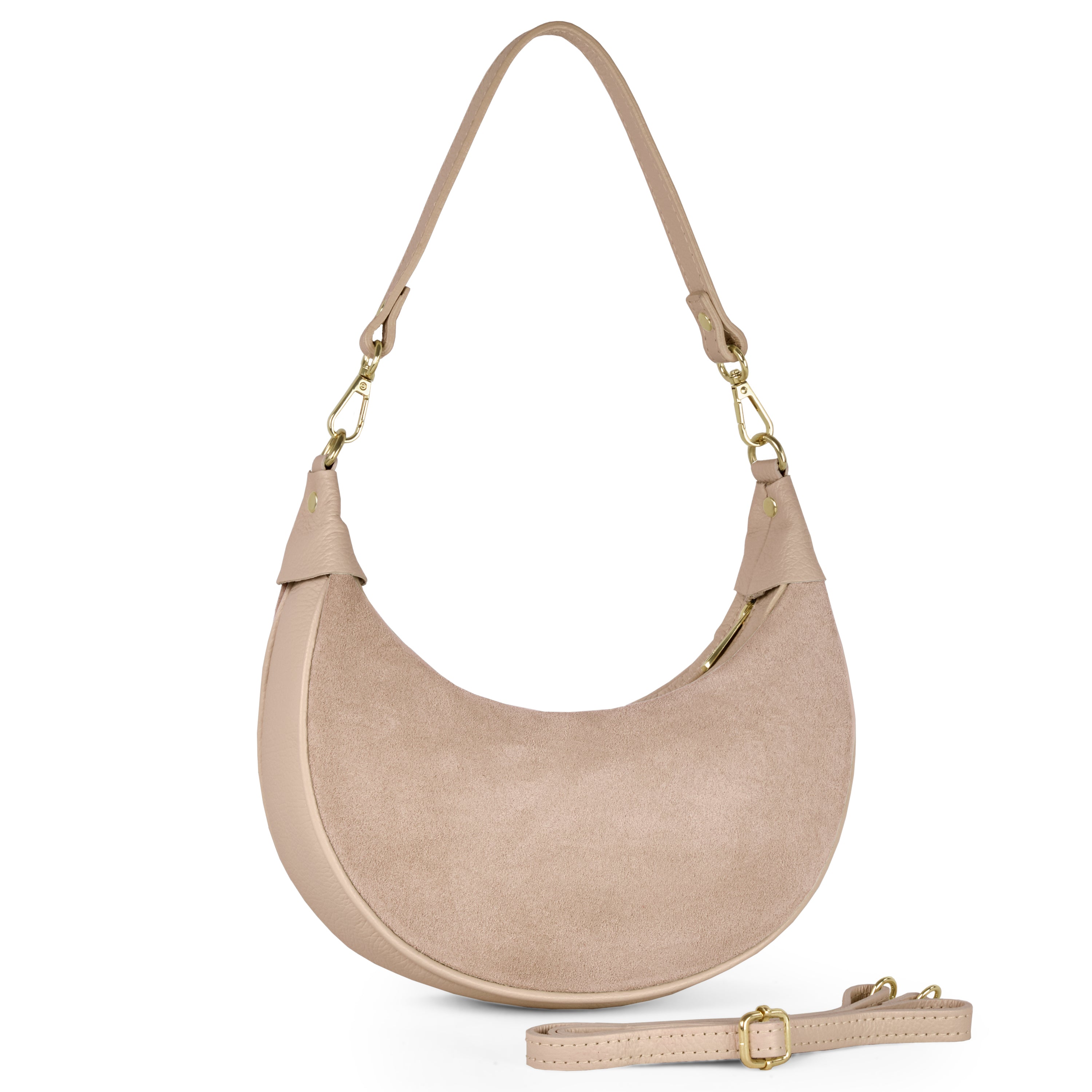 Genuine Italian Suede & Calf Leather Crescent Shoulder Bag