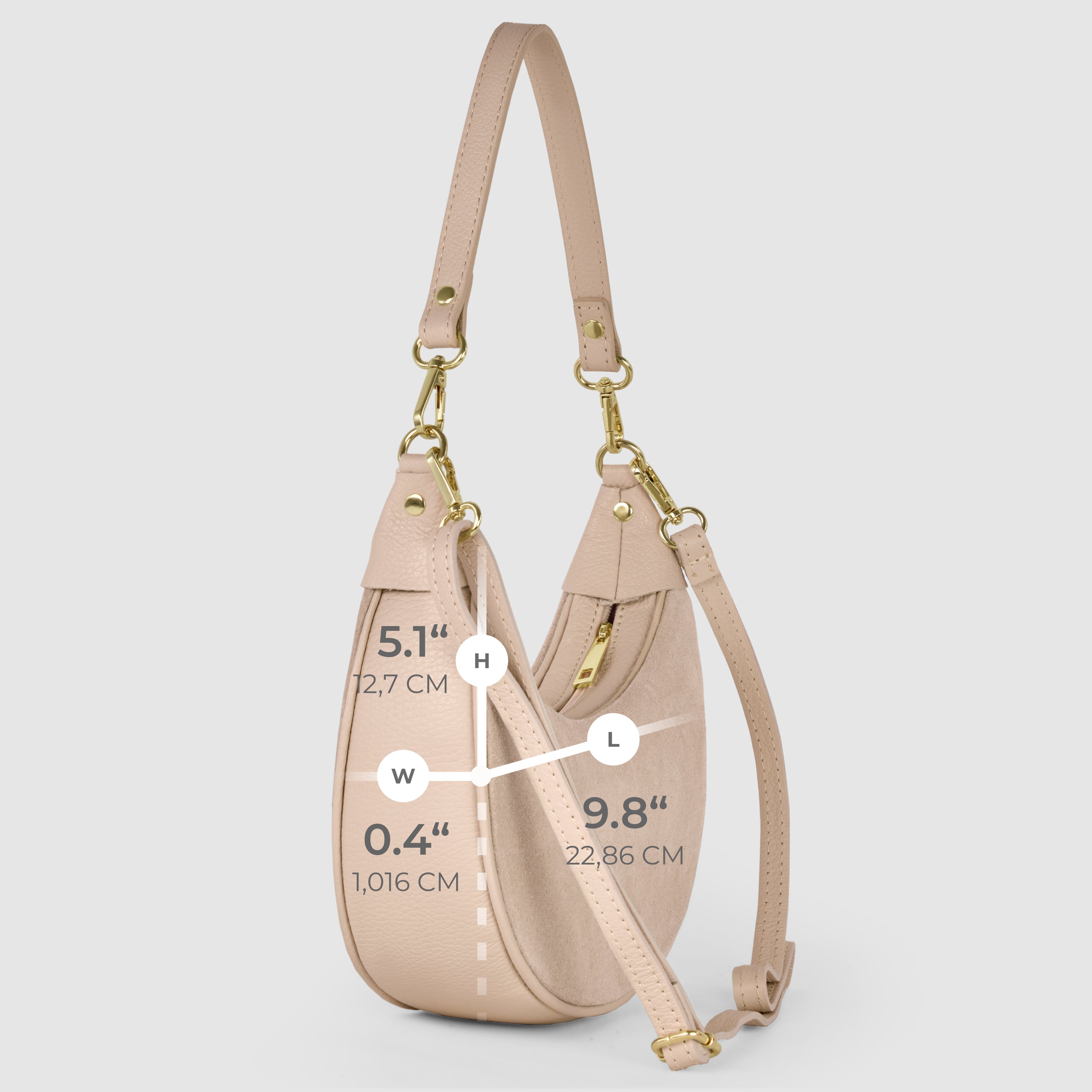 Genuine Italian Suede & Calf Leather Crescent Shoulder Bag