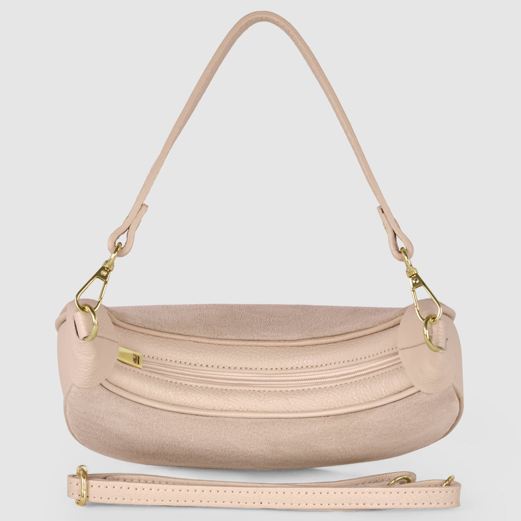 Genuine Italian Suede & Calf Leather Crescent Shoulder Bag