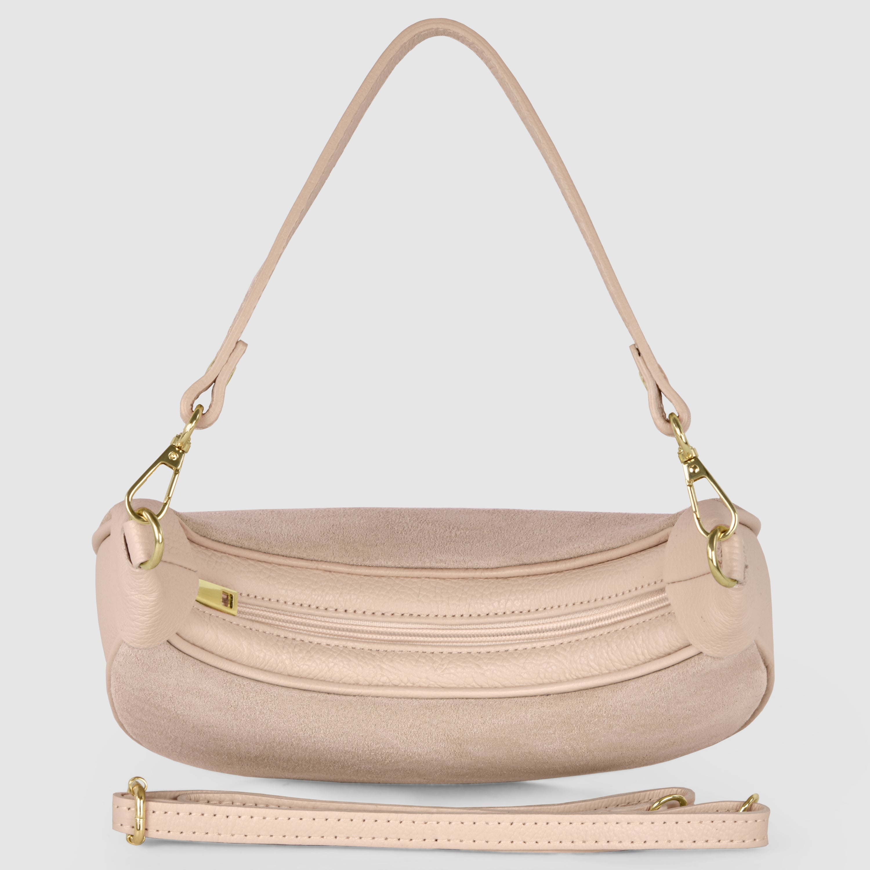 Genuine Italian Suede & Calf Leather Crescent Shoulder Bag