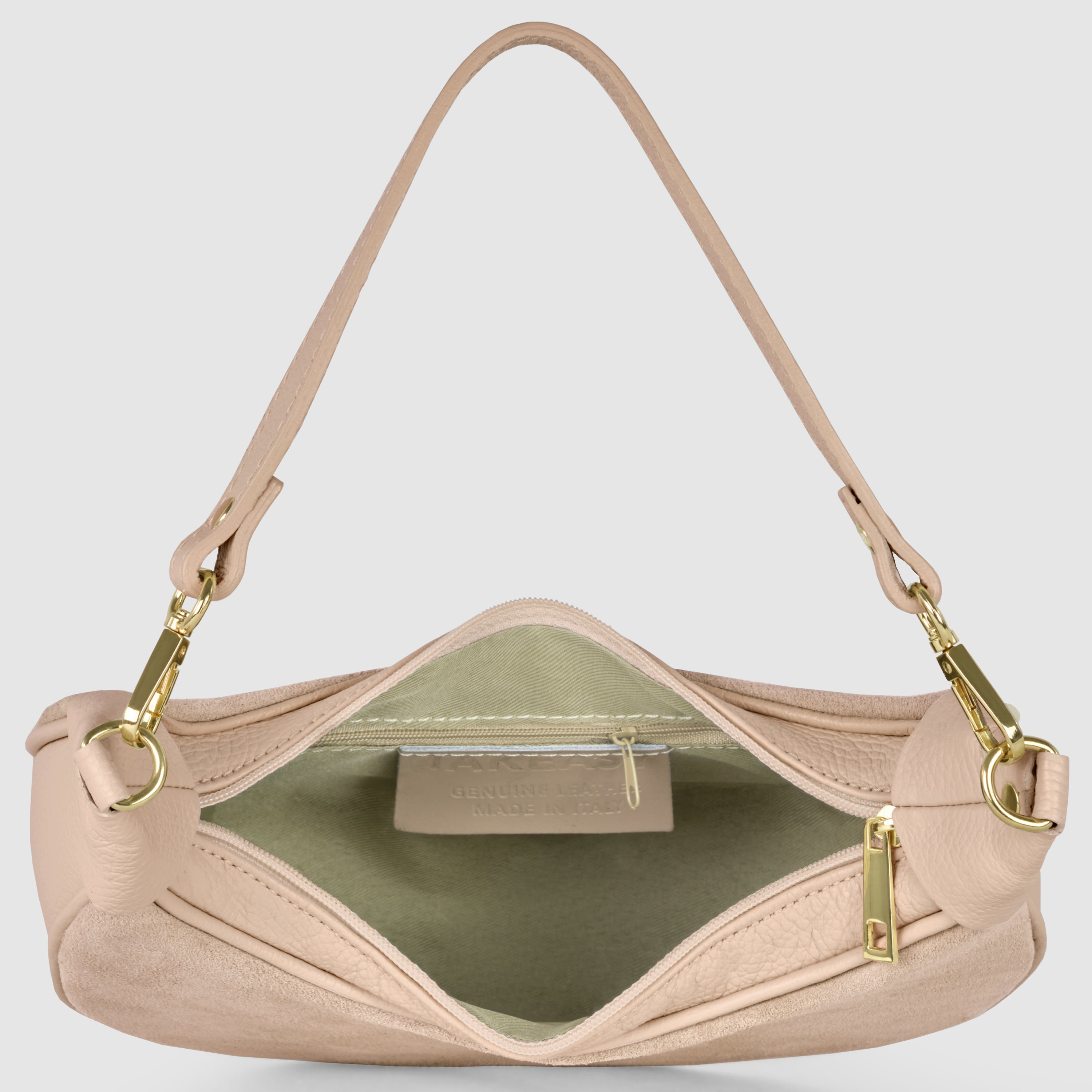 Genuine Italian Suede & Calf Leather Crescent Shoulder Bag