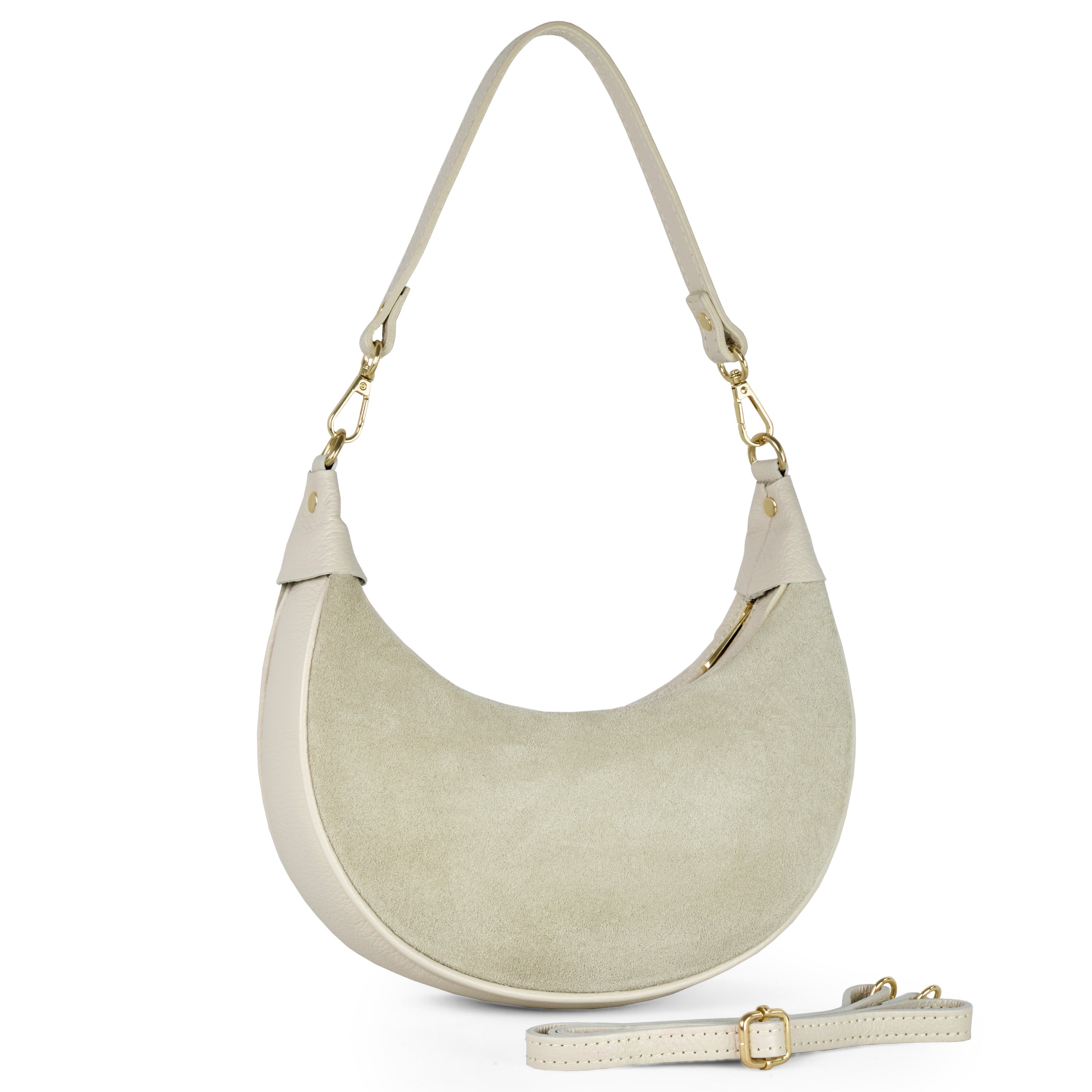 Genuine Italian Suede & Calf Leather Crescent Shoulder Bag